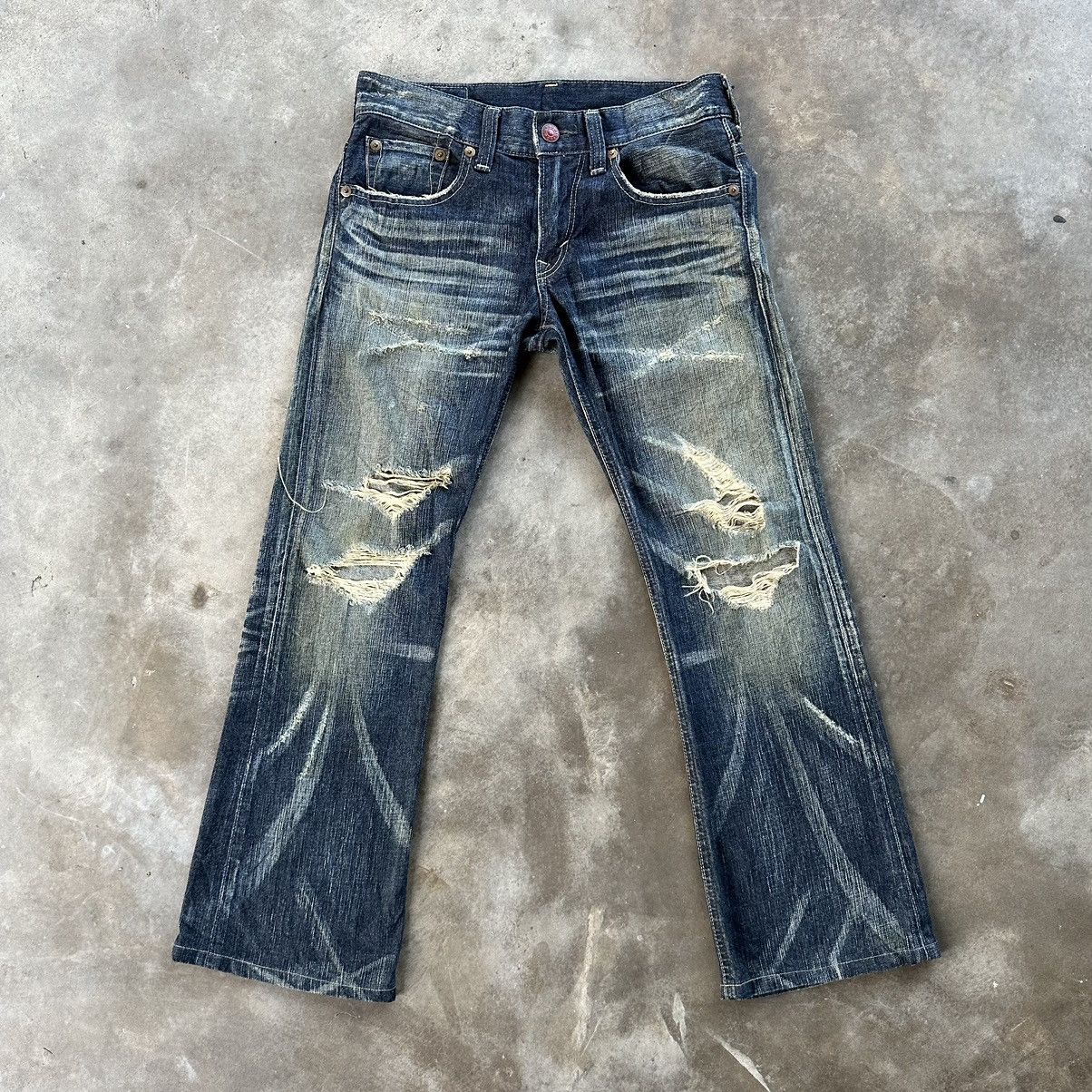 Japanese Brand Vintage Edwin Distressed Rusty Jean Flare Faded Denim Pant Size US 32 / EU 48 - 1 Thumbnail