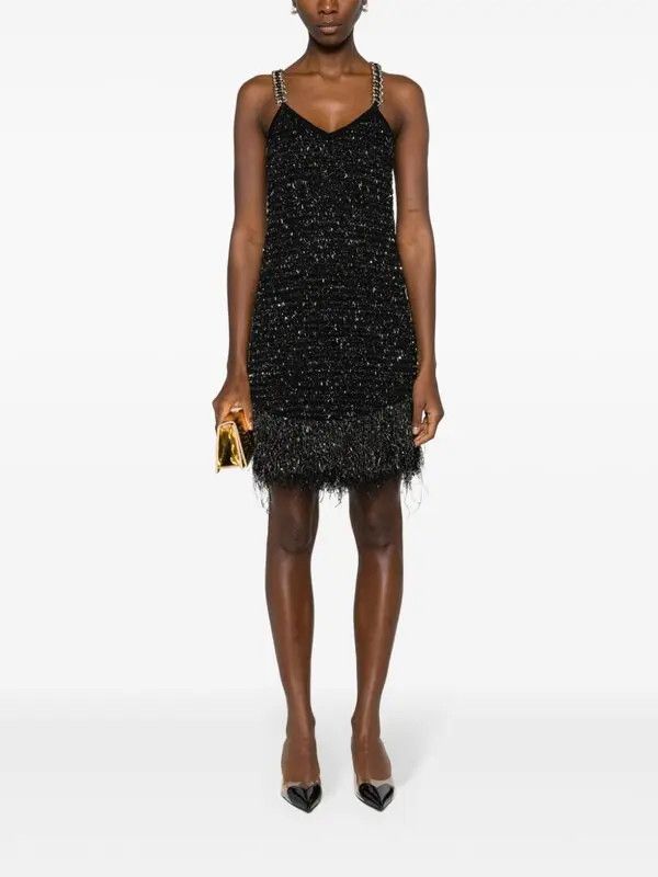 Balmain o1s1wg110825 Fringed Lurex Tweed Mini Dress in Black Size S / US 4 / IT 40 - 2 Thumbnail