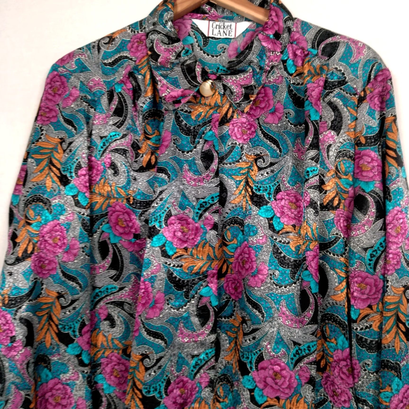 Vintage VINTAGE Cricket Lane Blouse Large Floral Satin Long Sleeve Grannycore Secretary Women Size L / US 10 / IT 46 - 2 Thumbnail