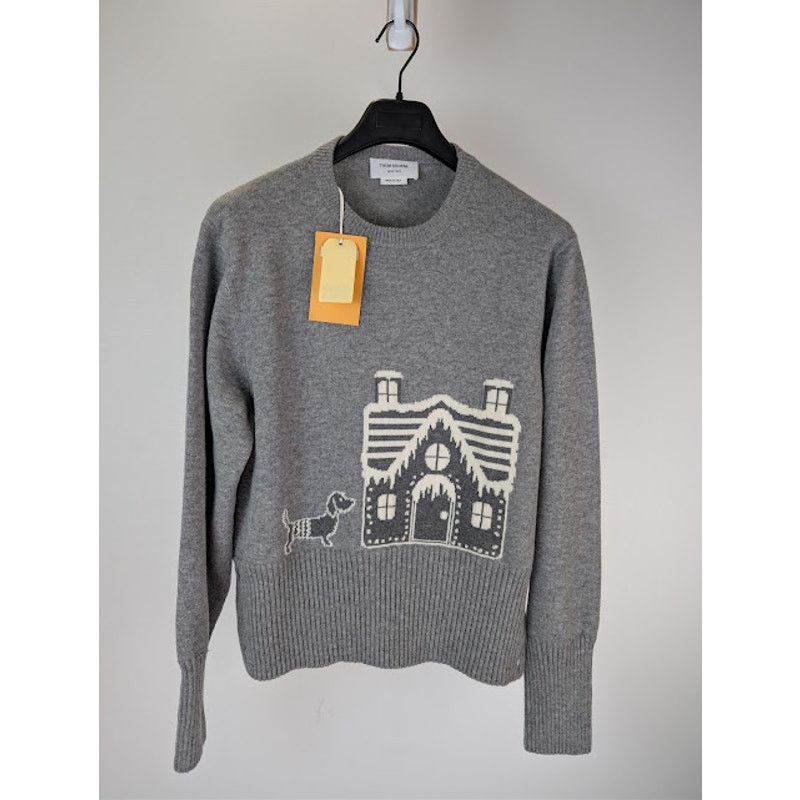 Thom Browne o1rshd1 Holiday Scenery Wool Crew Neck Sweater in Light Grey Size US XXL / EU 58 / 5 - 8 Thumbnail