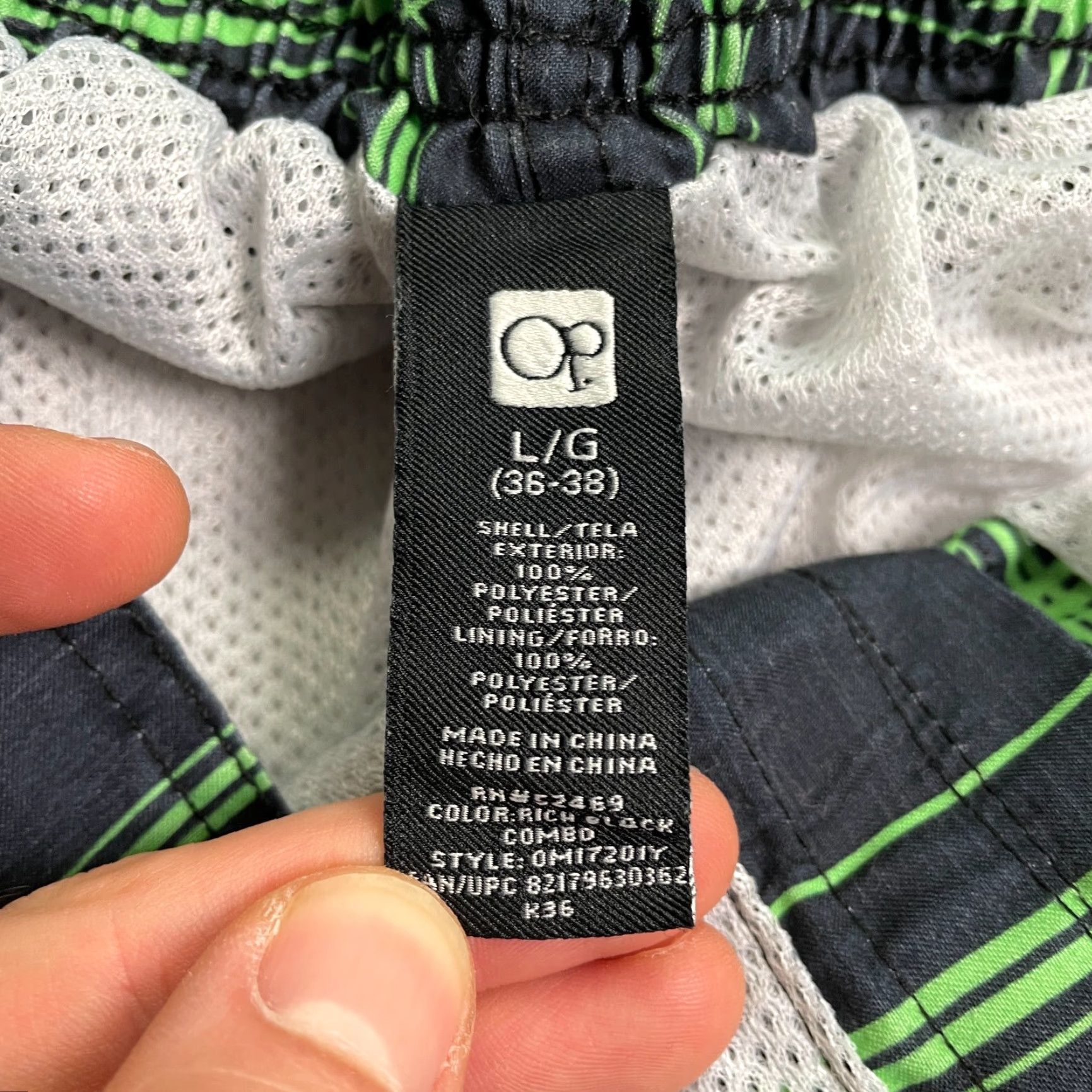 Ocean Pacific Ocean Pacific Bottom Mens Large Water Shorts Black Green Drawstring Swim Trunks Size US 33 - 7 Thumbnail