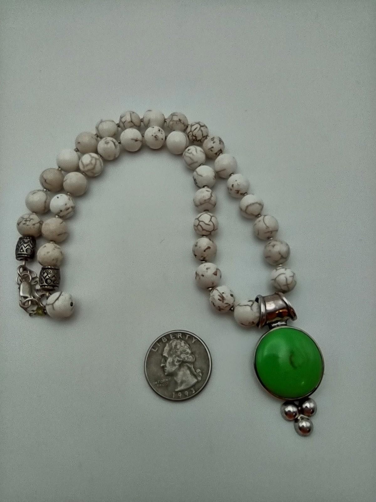 Other Vtg CW 925 Thailand Sterling Silver Green Magnesite Necklace Size ONE SIZE - 4 Thumbnail