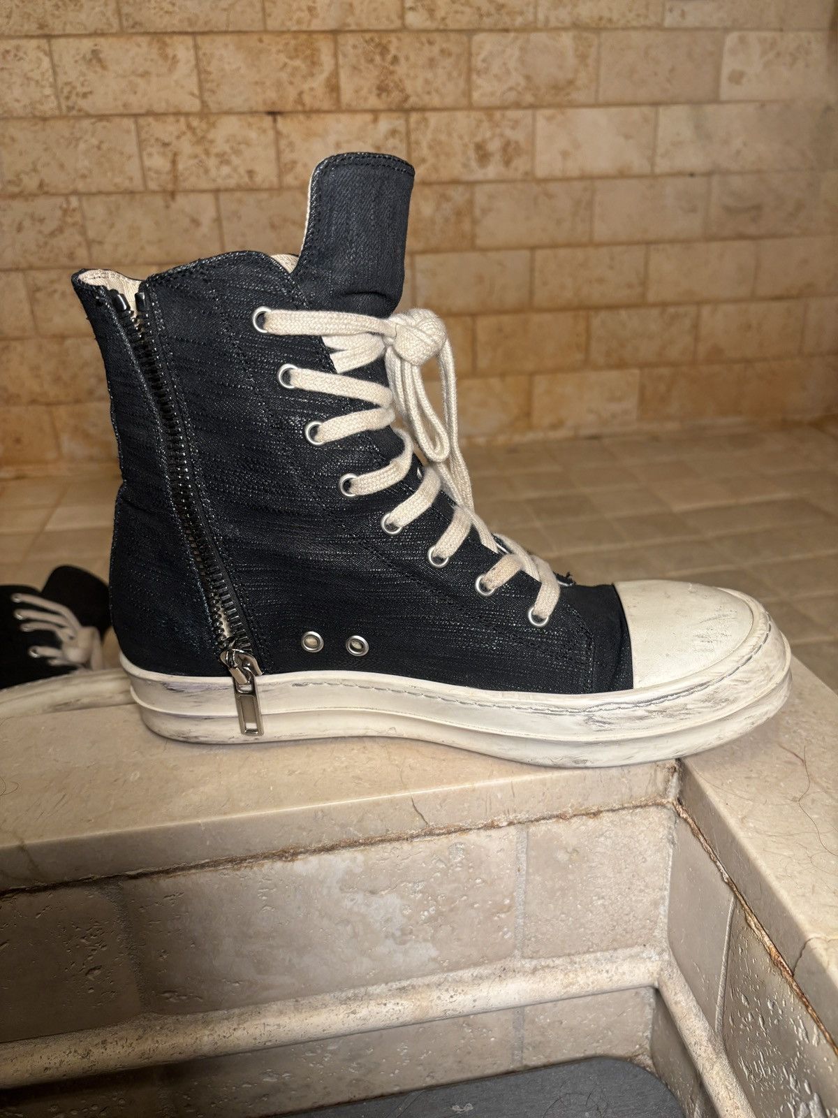 Rick Owens Rick Owens DRKSHDW Waxed Denim High Top Ramones Size US 7 / EU 40 - 6 Thumbnail