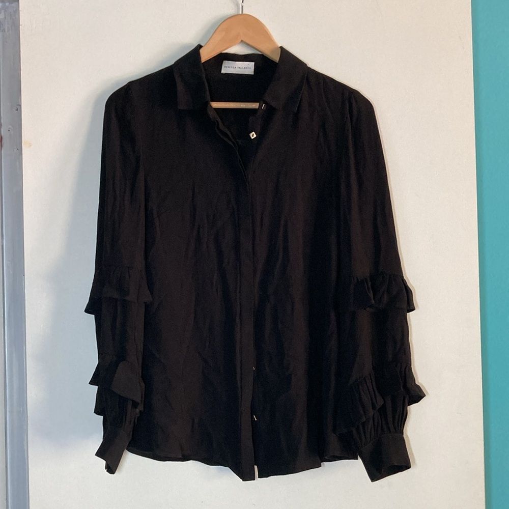Other Rebecca Vallance Size 2 Black Blouse Ruffle Sleeve Button Fr Size XS / US 0-2 / IT 36-38 - 5 Thumbnail