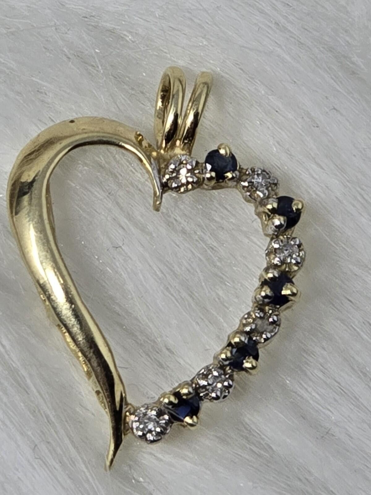 The Unbranded Brand 10k Gold Diamond Blue Sapphire Open Heart Pendant Size ONE SIZE - 2 Thumbnail