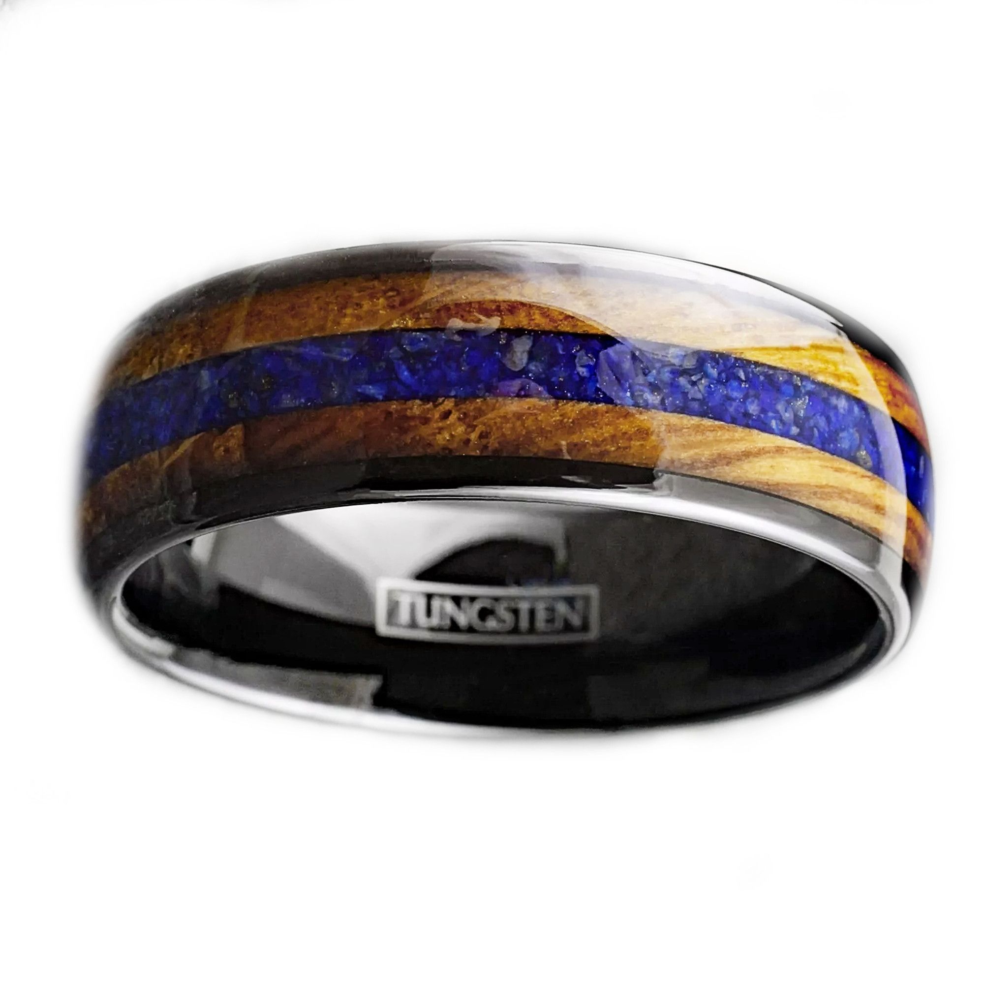 Other Tungsten Carbide Mens Ring Blue Lapis Lazuli & Wood Size ONE SIZE - 1 Thumbnail