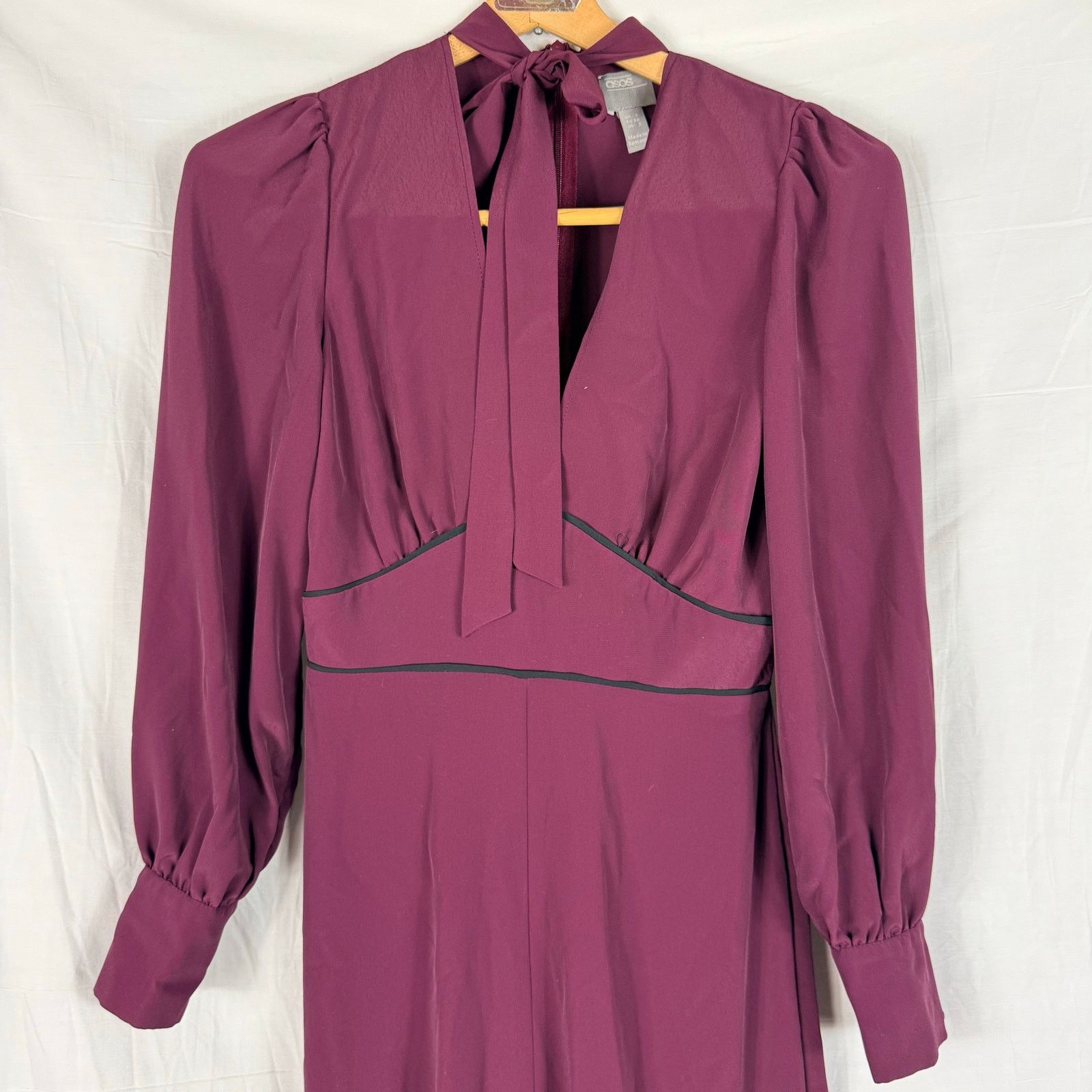 Asos ASOS Burgundy Tie Neck Wide Leg Jumpsuit Long Sleeve Size 2 Size 26" / US 2 / IT 38 - 2 Thumbnail