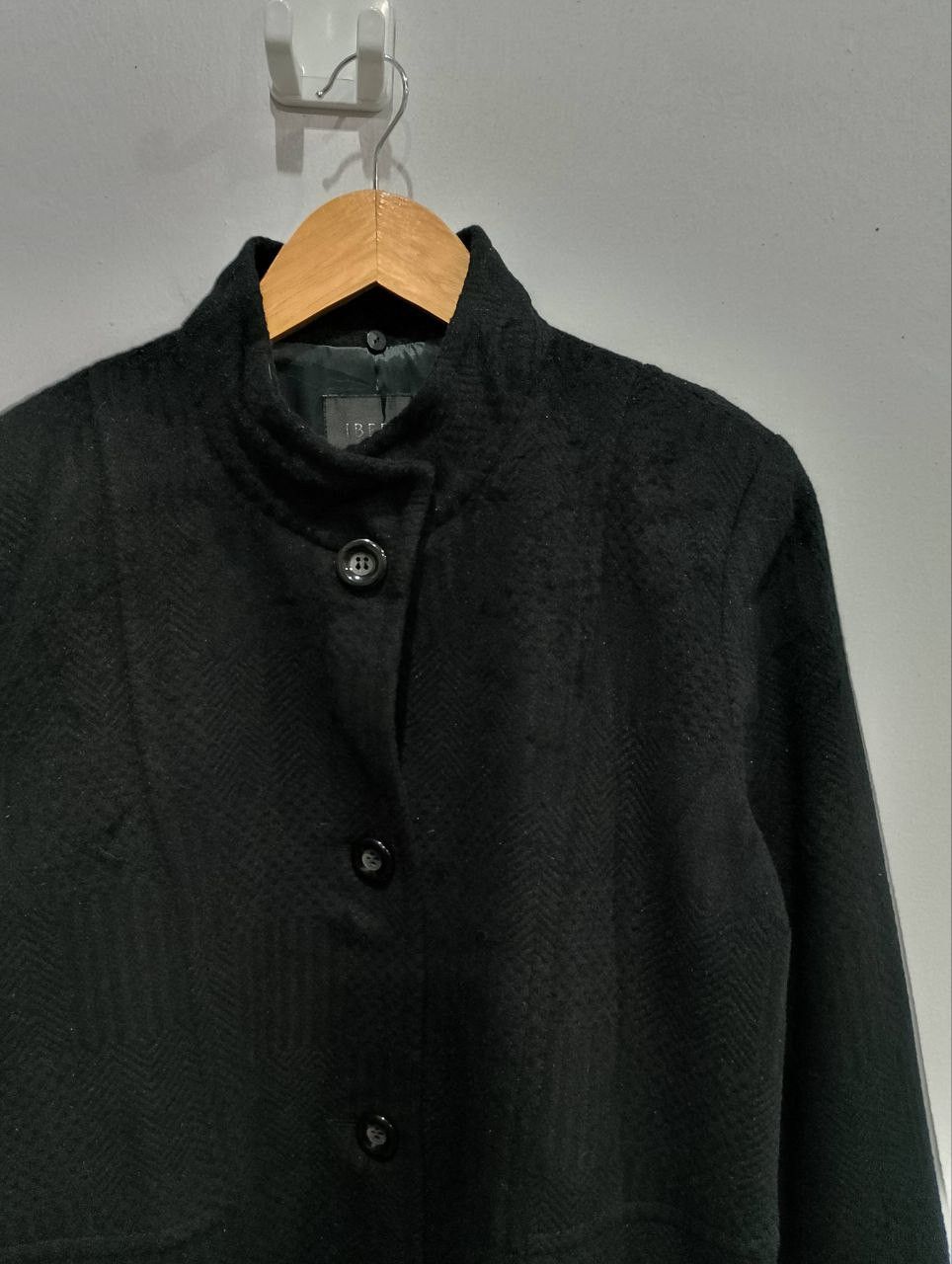 Japanese Brand IBERIS Made in Japan Black Wool Blend Coat Front Button Size L / US 10 / IT 46 - 4 Thumbnail