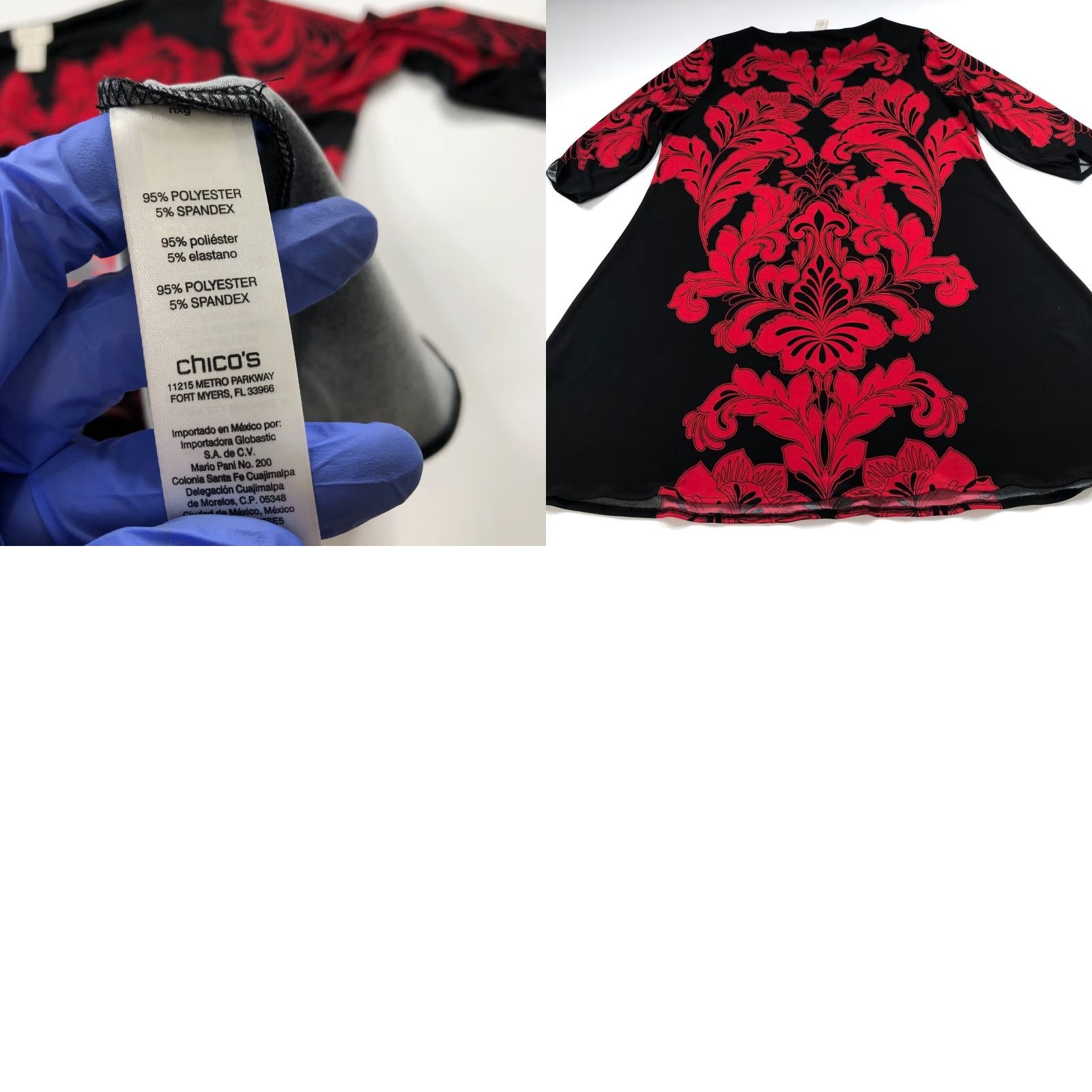 Vintage Chico's 3/4 Sleeve Women's 2P Petite Knee Length Floral Black Dress Size XS / US 0-2 / IT 36-38 - 8 Thumbnail