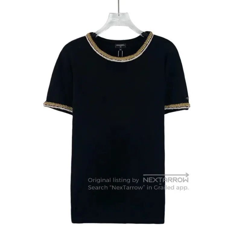Chanel Chanel Black Cotton T-Shirt with Gold Trim . Size M / US 6-8 / IT 42-44 - 1 Thumbnail