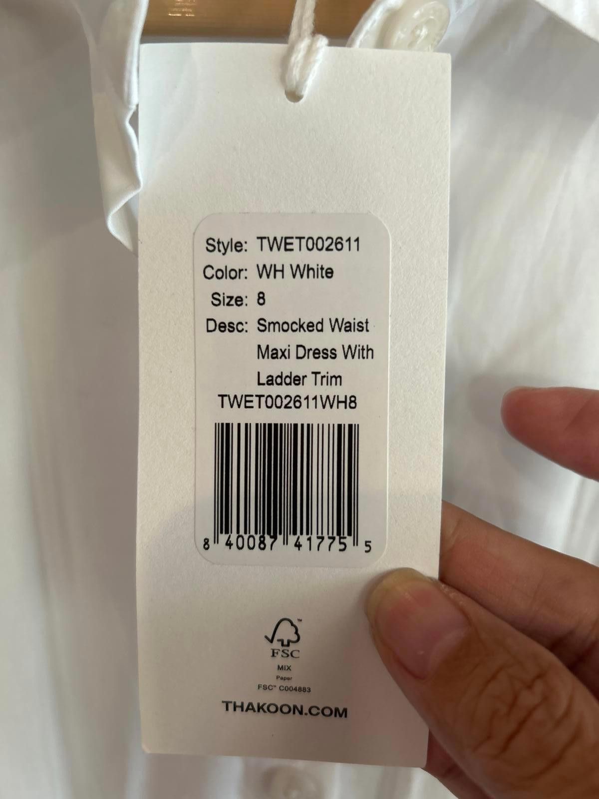 Designer NWT Thakoon White Maxi Dress 8 Smocked Waist Cottage Size M / US 6-8 / IT 42-44 - 7 Thumbnail