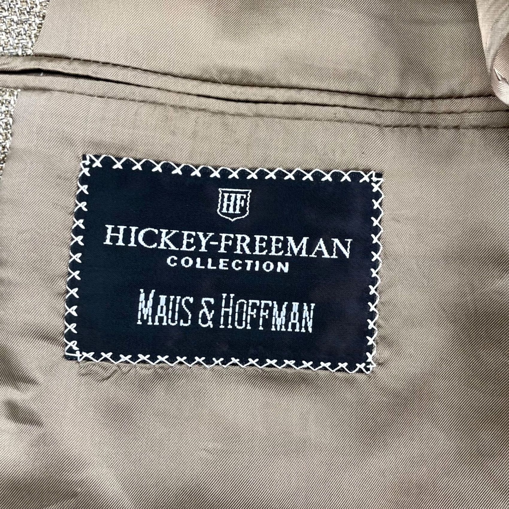 Vintage VINTAGE Hickey Freeman Blazer Men’s Beige Tweed Silk/Linen/Wool 44L 2-Button Single-Breasted Notch Lapel Long Jacket/Coat Mens Size 44R - 5 Thumbnail