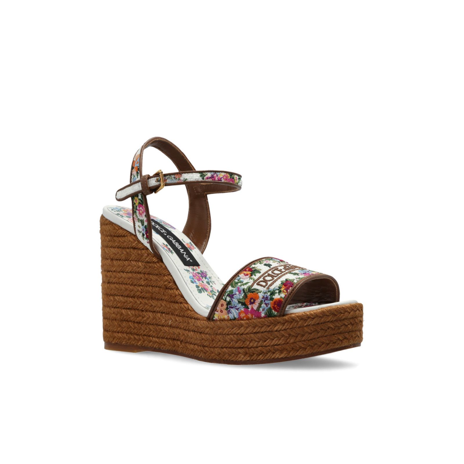 Dolce&Gabbana Flower Brown Raffia 130mm Heel Sandals New And