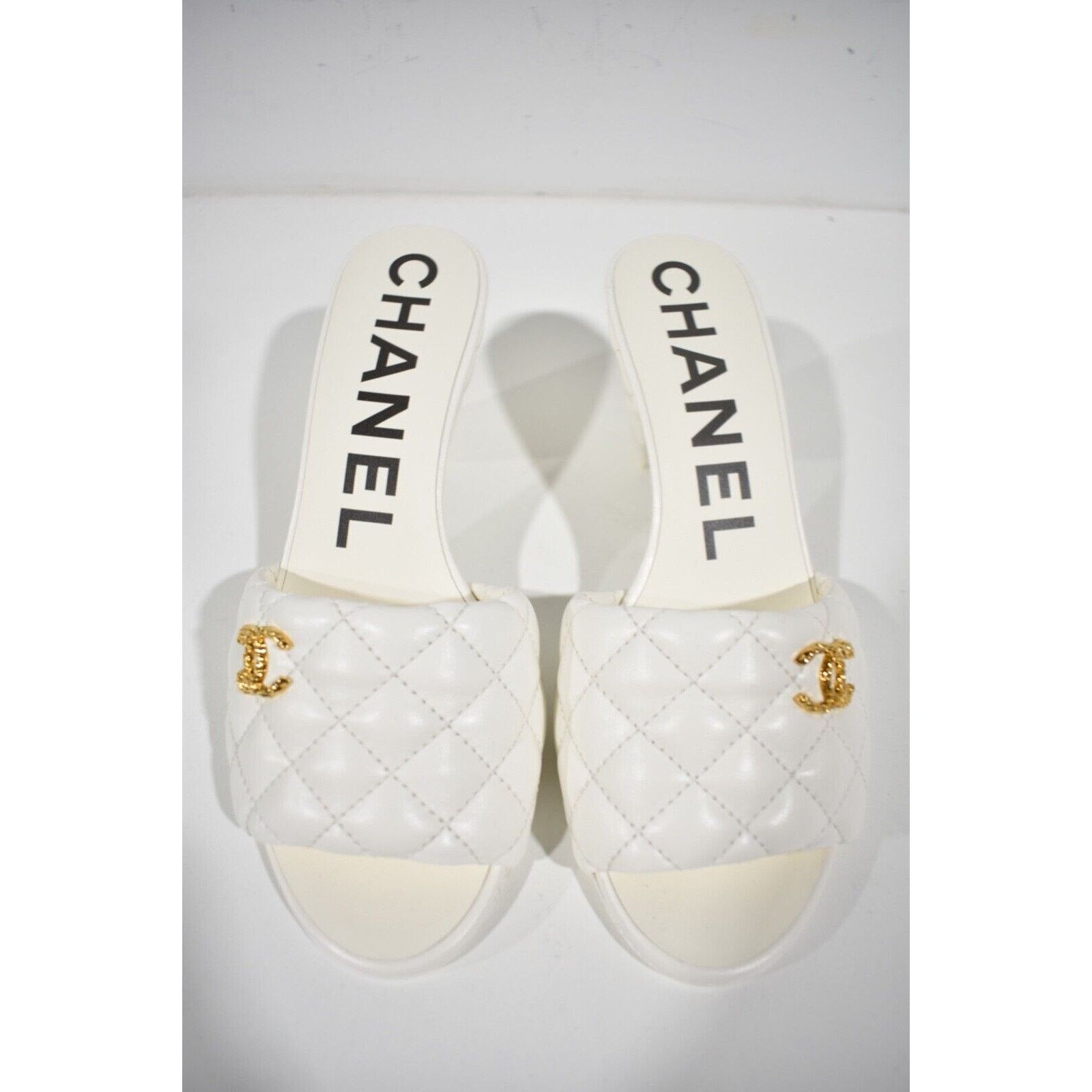 Chanel REV Quilted CC Logo Cone Heel Mule Slide Sandal 37.5 Size US 7.5 / IT 37.5 - 6 Thumbnail