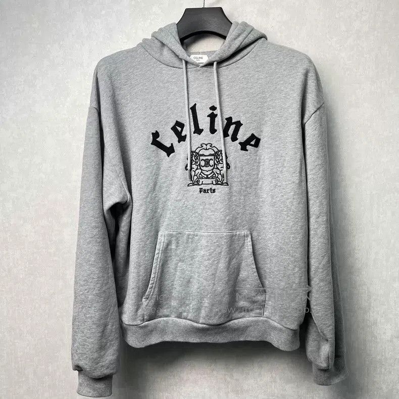 Celine CELINE Grey Goth Lettering Logo Embroidered Hoodie Size US M / EU 48-50 / 2 - 1 Thumbnail