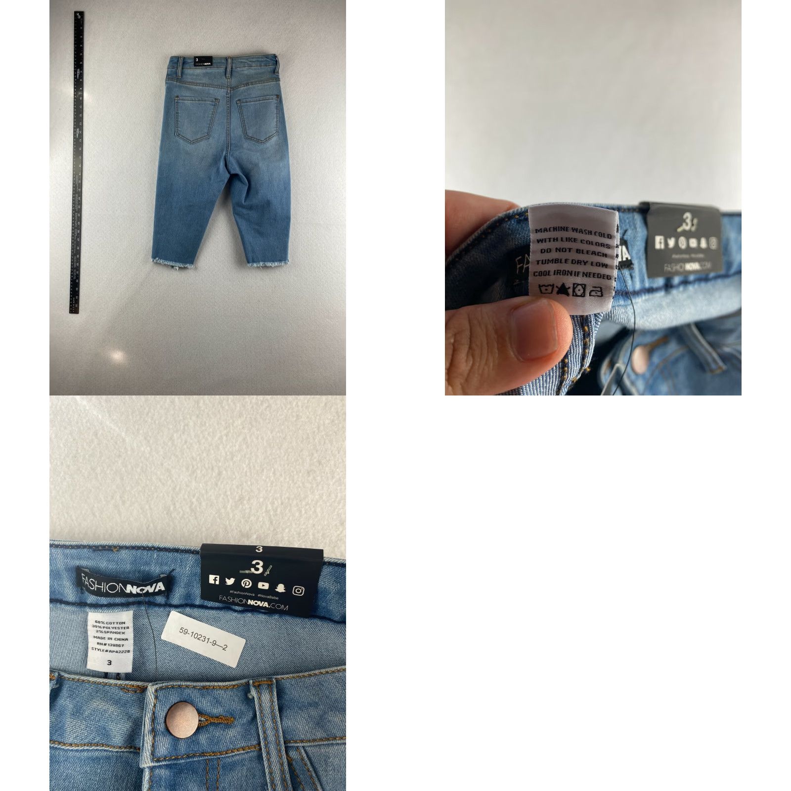 Fashion Nova Fashion Nova Jeans Womens 3 Blue High-Rise Stretch Capris Denim Distressed NWT Size 26" / US 2 / IT 38 - 8 Thumbnail