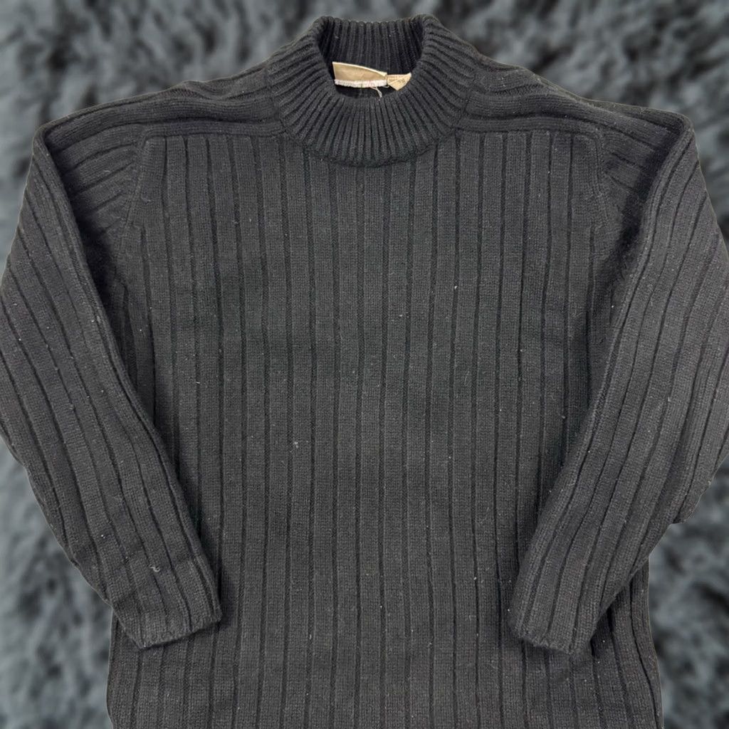 Liz Claiborne VINTAGE Liz Claiborne Sweater Dress Womens M Knit Mock Neck Long Sleeve Black Solid 50s 80s 90s Angel Cat City Logo Dress Womens Size M / US 6-8 / IT 42-44 - 1 Thumbnail
