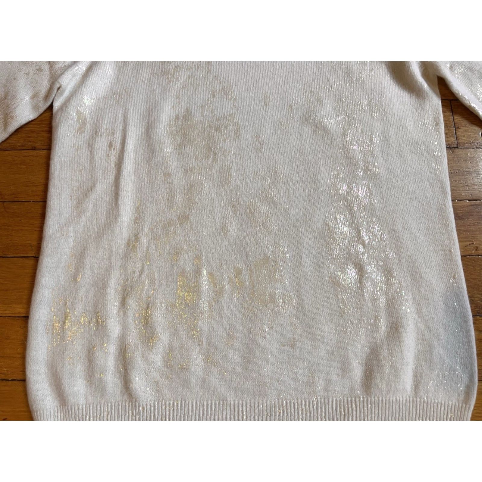 Area Blue Area Italy 100% Cashmere Turtleneck Sweater Women’s L White Iridescent Glitter Pullover Knit Size L / US 10 / IT 46 - 3 Thumbnail
