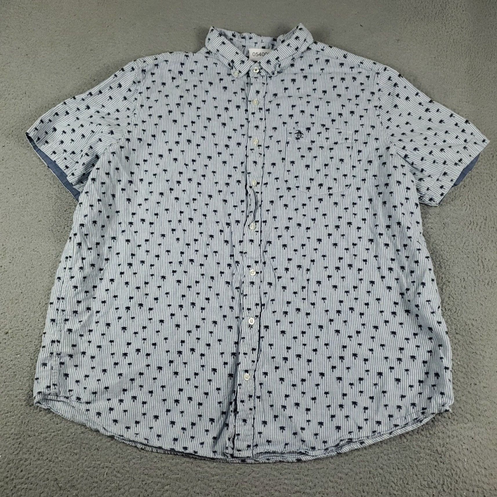Vintage Original Penguin Button-Up Shirt Mens 2XL Blue Striped Short Sleeve Casual Size US XXL / EU 58 / 5 - 2 Thumbnail