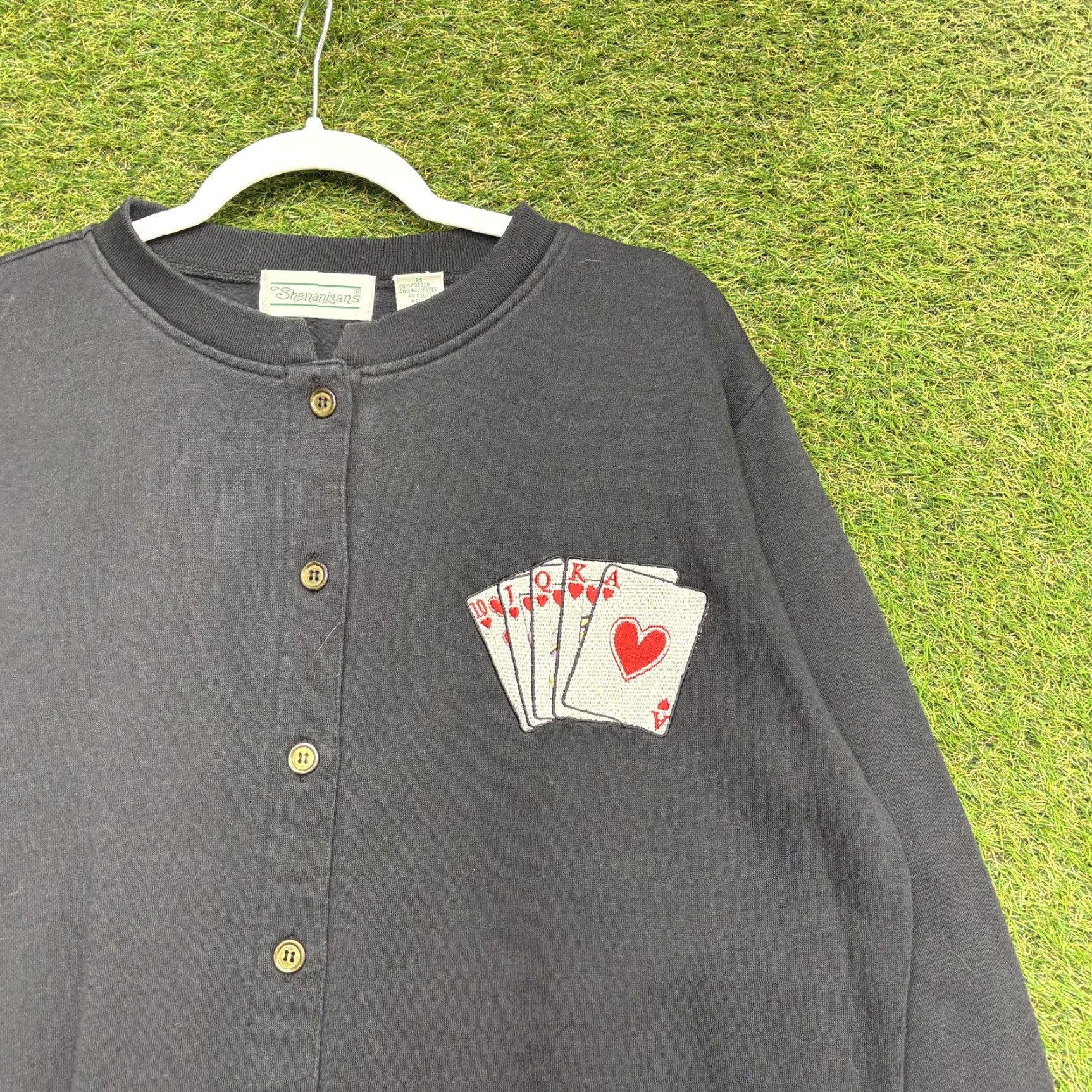 Vintage Shenanigans Cardigan Mens Medium Black Playing Cards Embroidered Poker Size US M / EU 48-50 / 2 - 2 Thumbnail