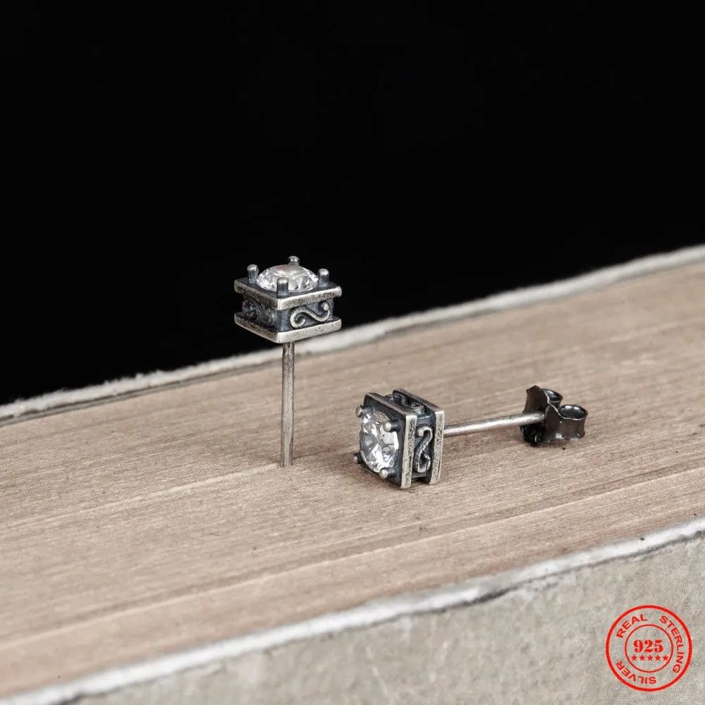 Jewelry Square Four Zircon Stud Earring 925 Sterling Silver Ear Gift Size ONE SIZE - 2 Thumbnail