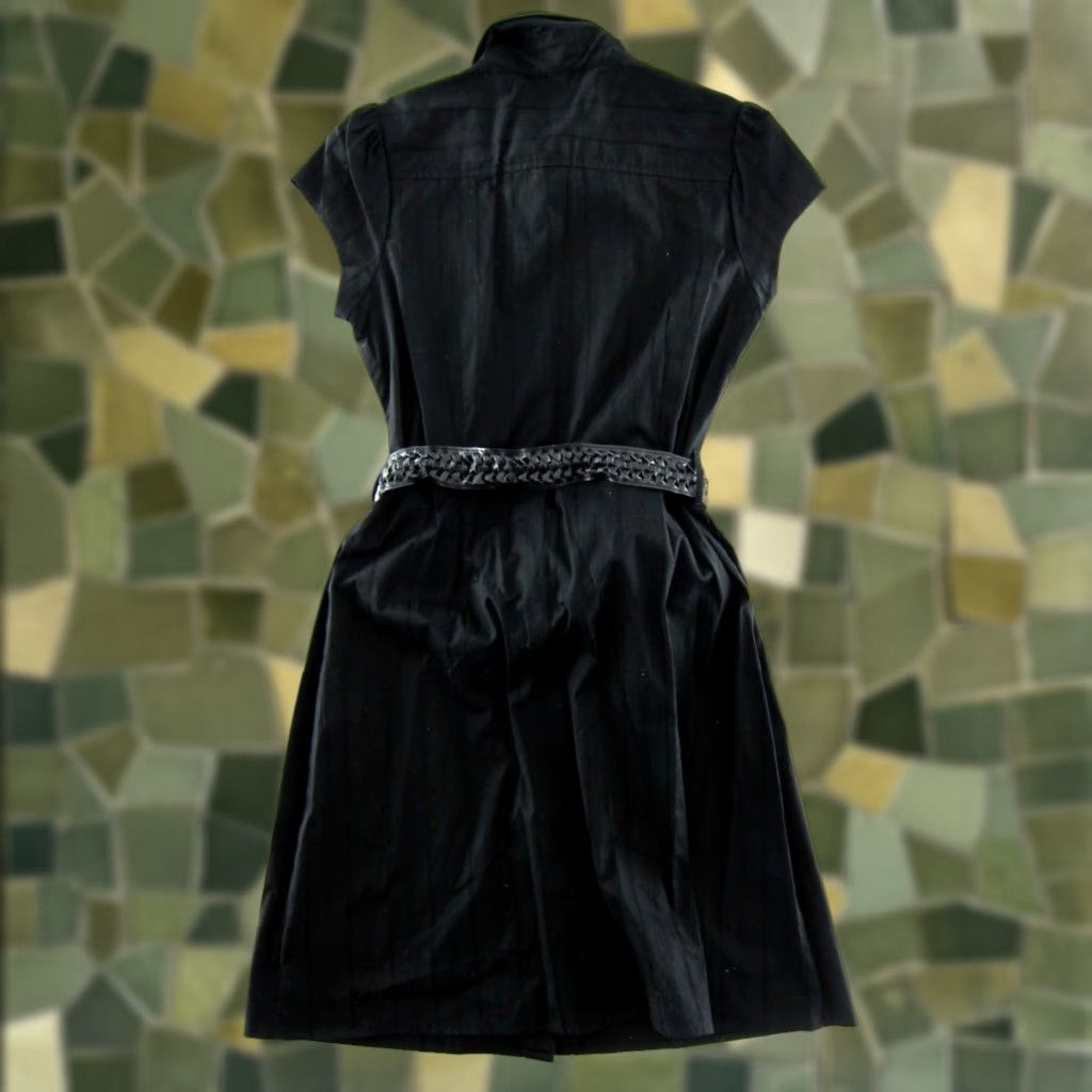 Vintage NWT B. Wear Stretch Black Collared Cap Sleeve Button Down Belted Dress Medium Shirt Dress Womens Size M / US 6-8 / IT 42-44 - 1 Thumbnail