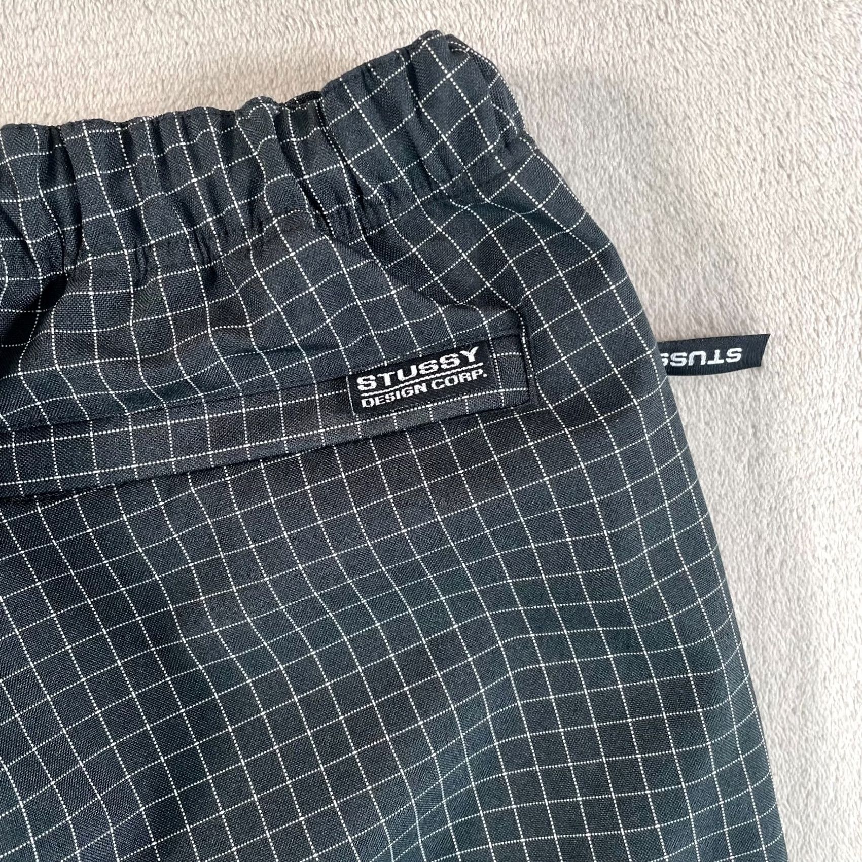 Vintage Stussy Shell Pants Men M Black Check Grid Cinch Waist Hem Zip Pockets New Size US 31 - 5 Thumbnail