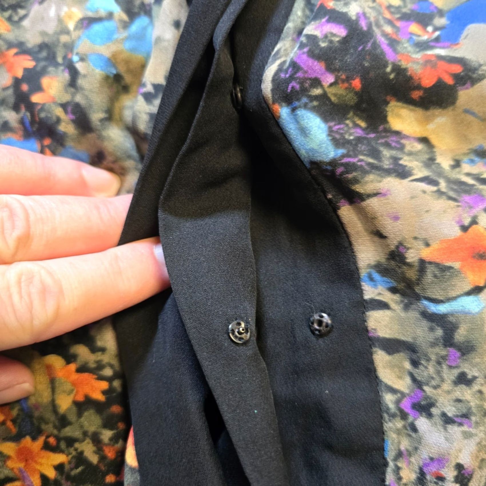 Parker Parker Dress Womens Size 2 Black Blue Floral Watercolor Art Silk Button Cocktail Dress Size XS / US 0-2 / IT 36-38 - 7 Thumbnail