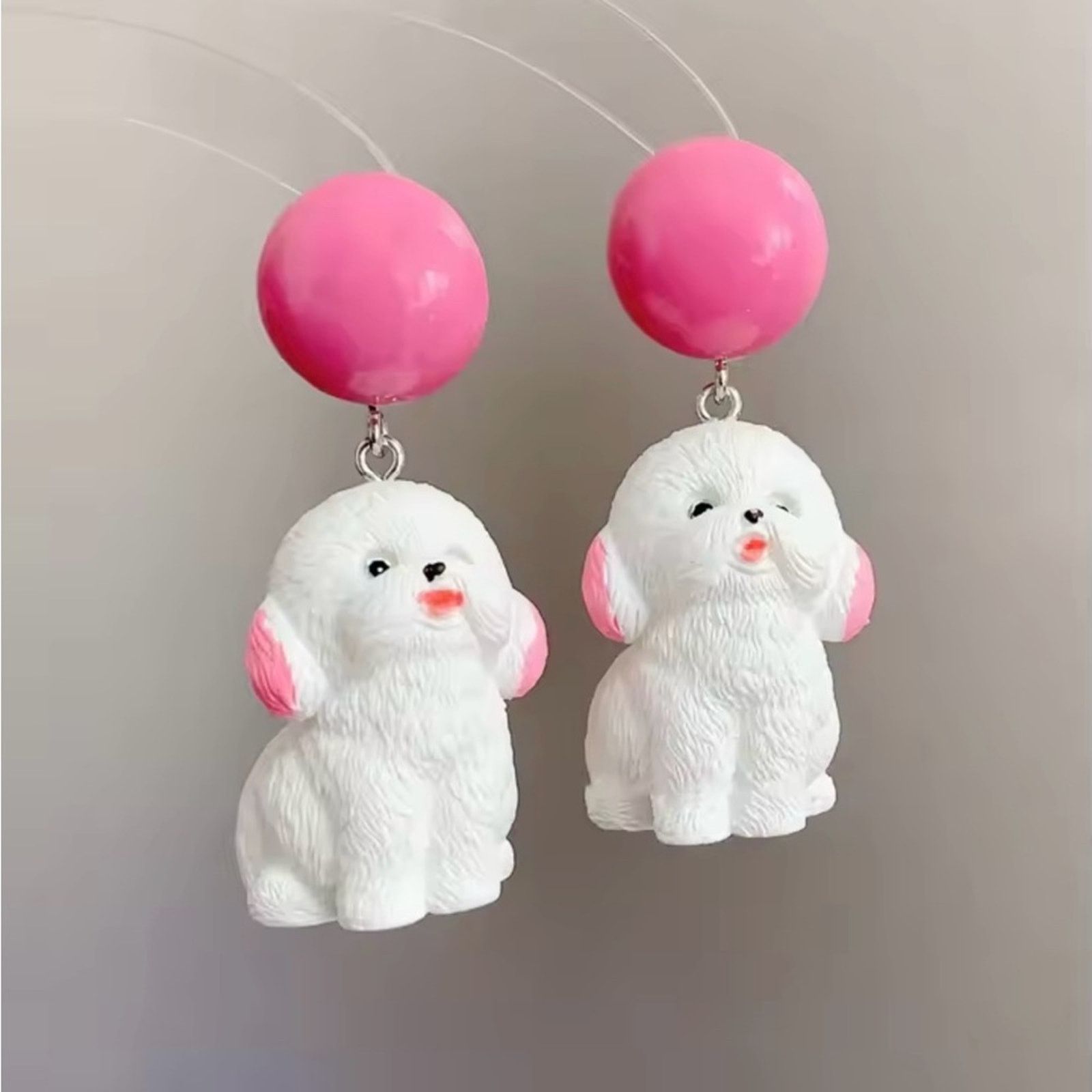 Other Playful Cute Puppy Dog Pink Earrings Size ONE SIZE - 1 Thumbnail