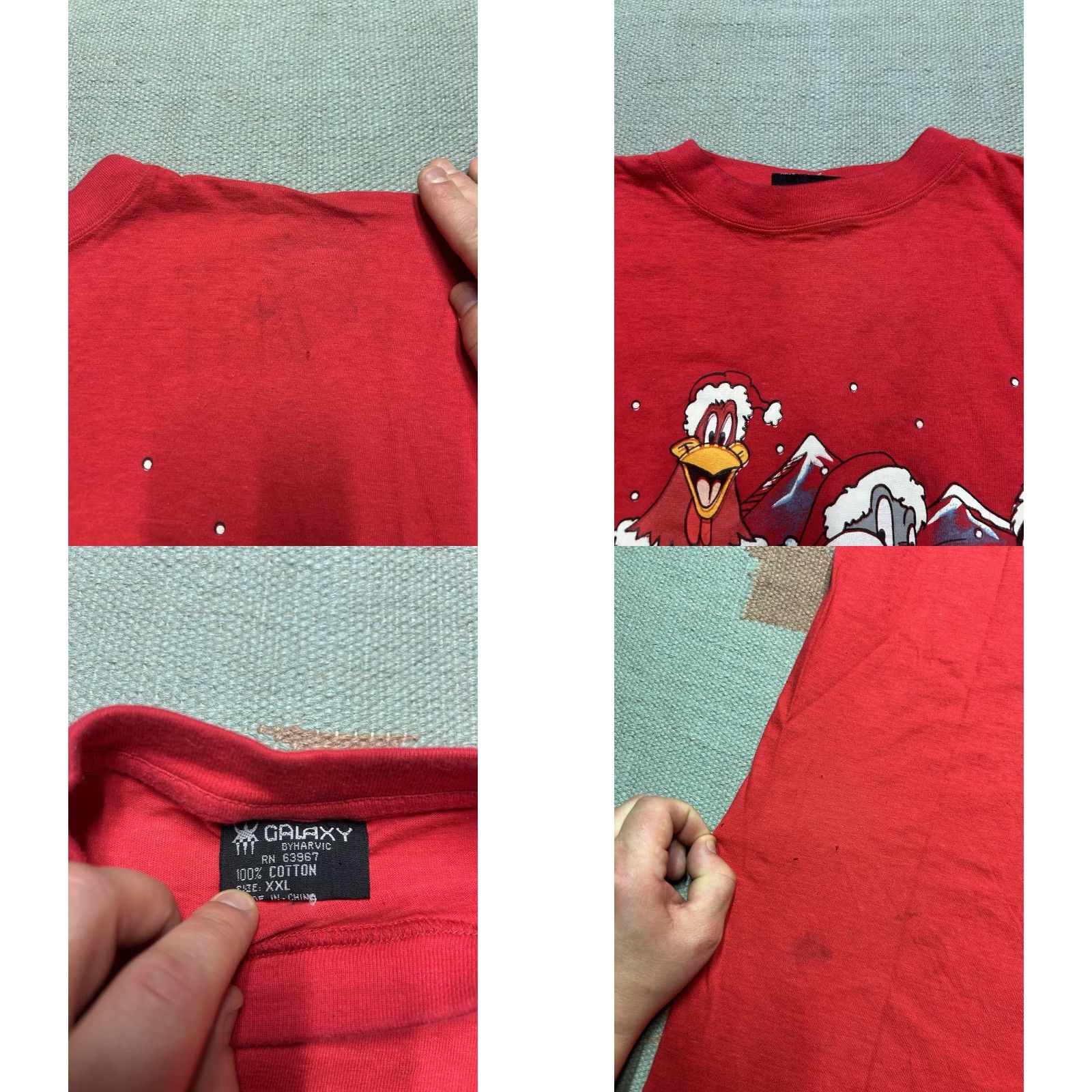 Vintage VINTAGE 90s Looney Tunes Christmas T-Shirt Men 2XL Red Graphic Distressed Bugs XXL Size US XXL / EU 58 / 5 - 8 Thumbnail