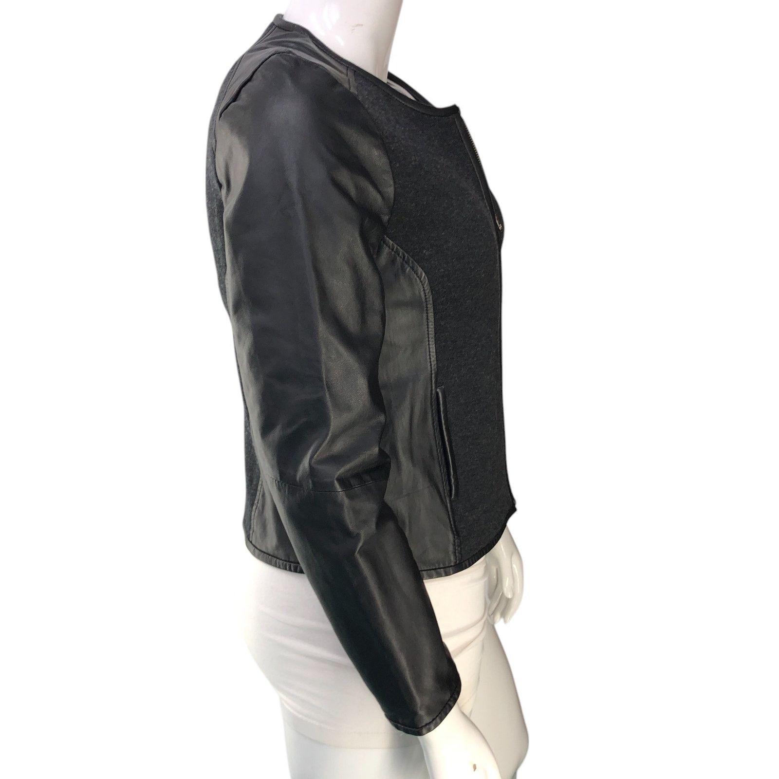Eileen Fisher Eileen Fisher Size M Jacket Collarless Wool Leather Panel Size M / US 6-8 / IT 42-44 - 9 Thumbnail