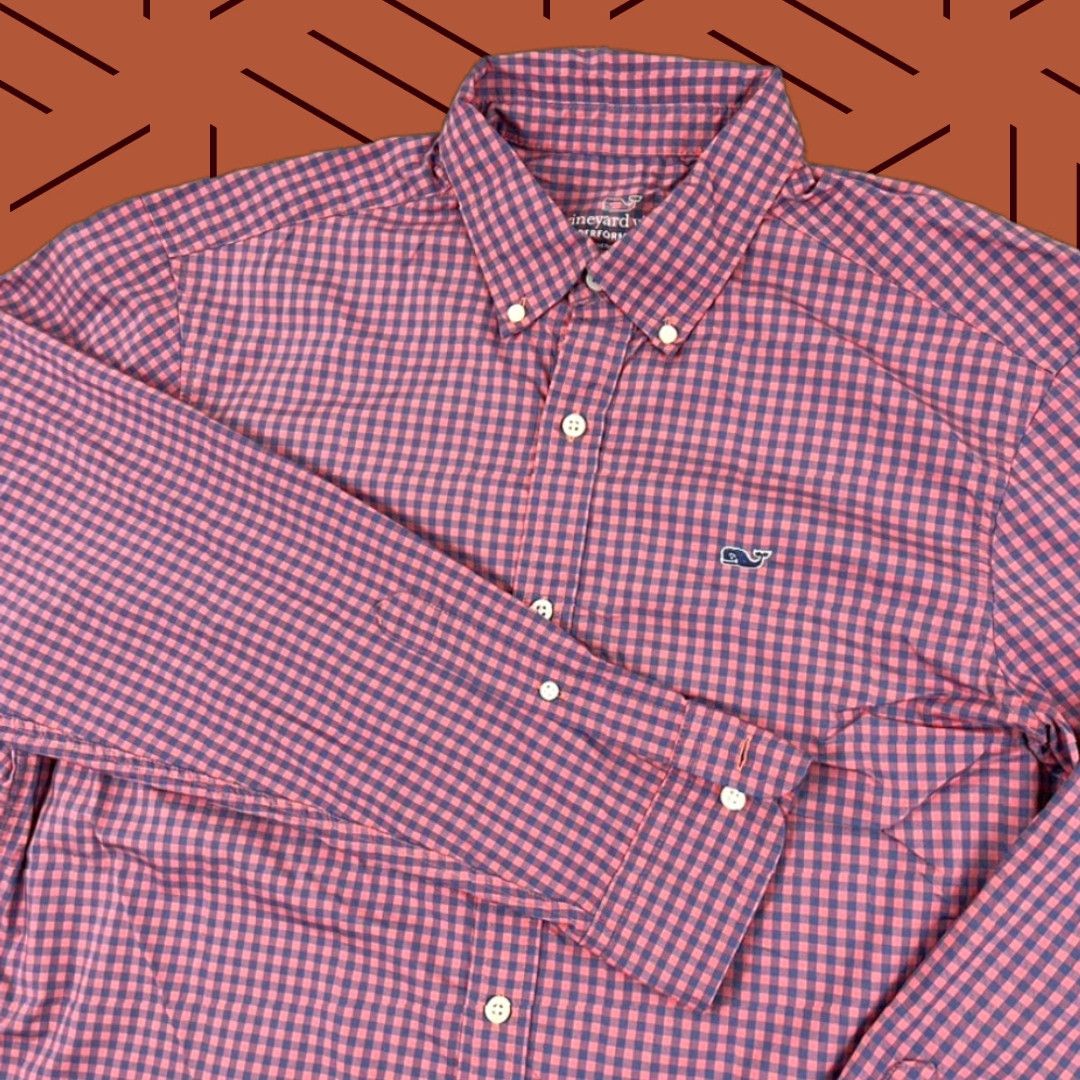 Vineyard Vines Vineyard Vines Shirt Mens Large Pink Blue Check Performance Button-Down Preppy Size US L / EU 52-54 / 3 - 1 Thumbnail