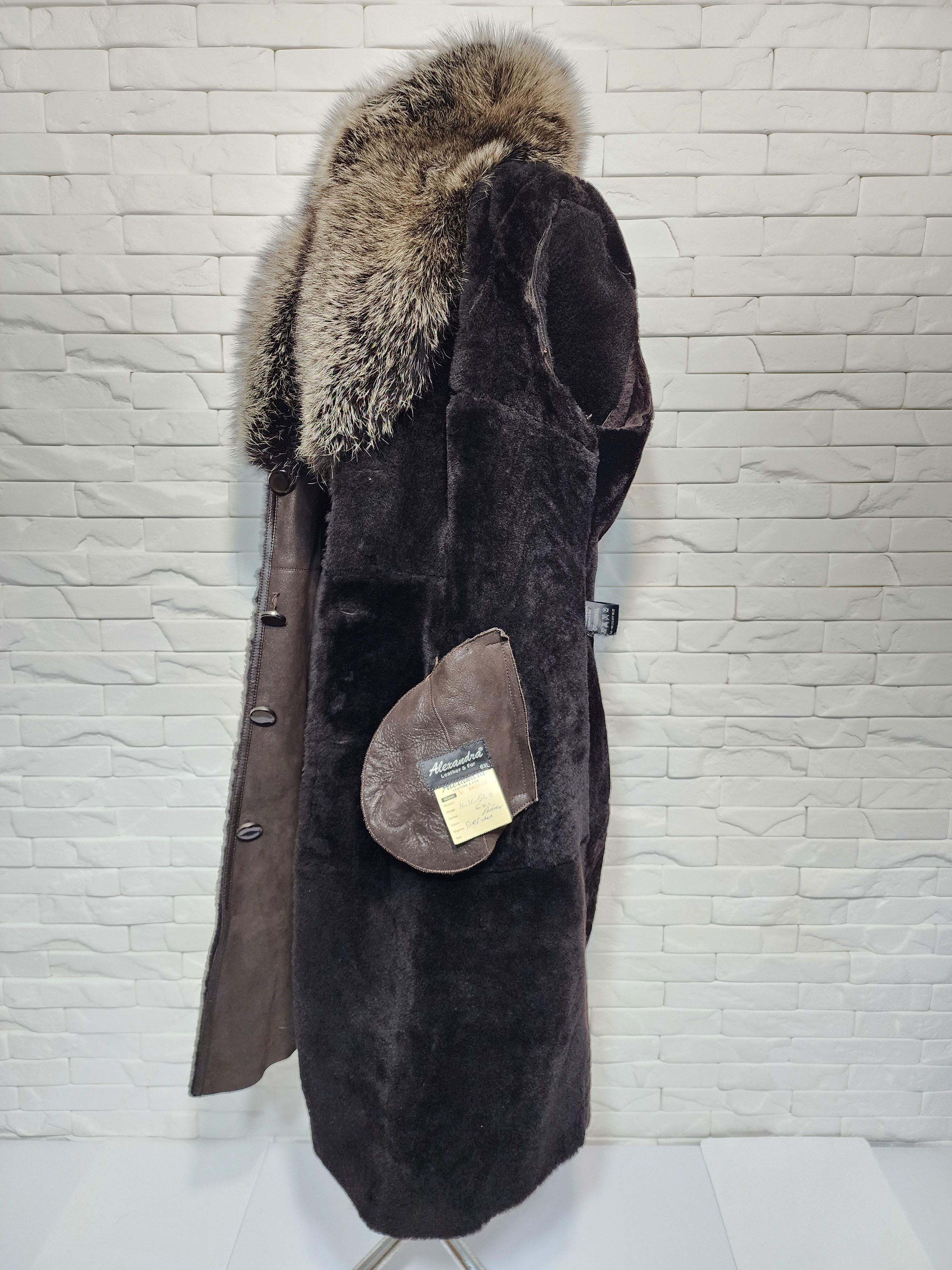 Genuine Leather Women's Brown Sheepskin Coat: Genuine Fur Collar Size XXL / US 16-18 / IT 52-54 - 9 Thumbnail
