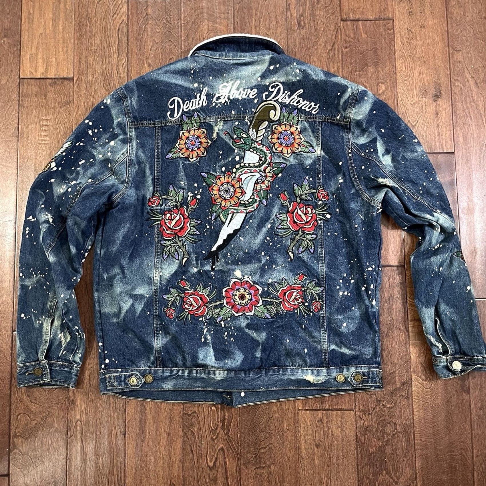 Reason Reason Denim Sherpa Trucker Jean Jacket 3XL Death Before Dishonor Embroidered Mens Jacket Bomber Denim Blue Size US 39 - 2 Thumbnail