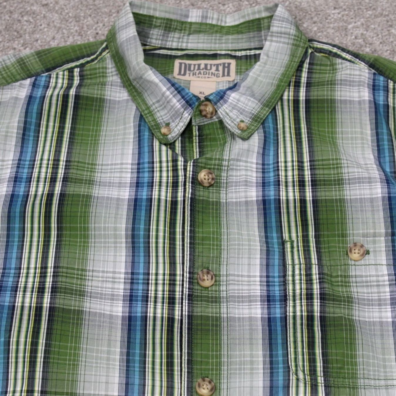 Vintage Duluth Mens XL Button-Up Plaid Shirt Green/Blue/White Cotton Short Sleeve Casual/Workwear, Breathable, Pockets, 26 Chest, Regular Fit, Vintage N/A Size US XL / EU 56 / 4 - 4 Thumbnail
