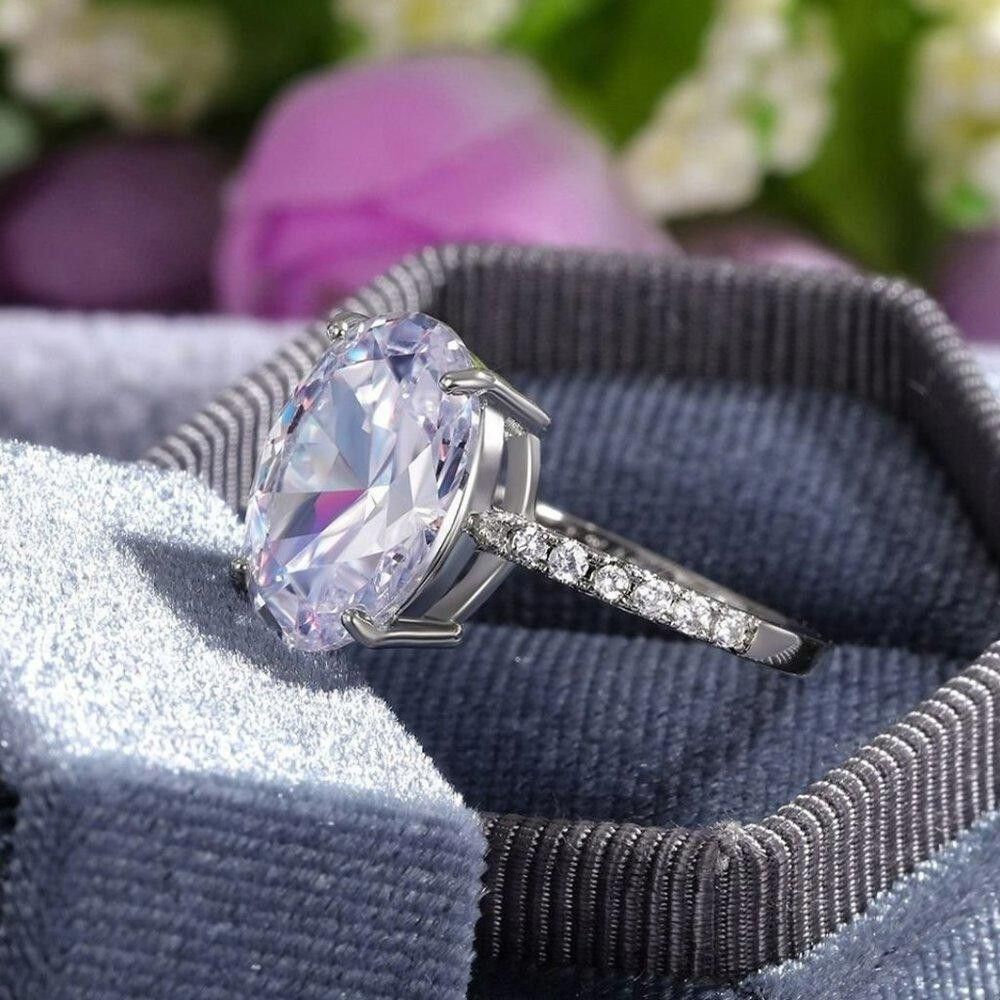 Designer Sterling Silver 14mm Oval Engagement Ring - Size 7 Size ONE SIZE - 4 Thumbnail