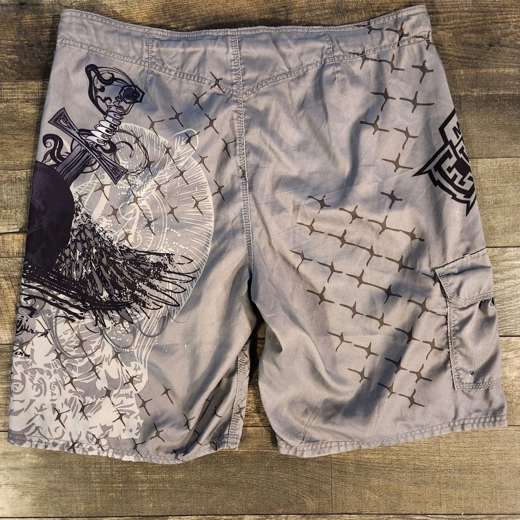 Vintage MMA Elite Shorts Mens XL Training Black Gray Graphic Size US 36 / EU 52 - 2 Thumbnail
