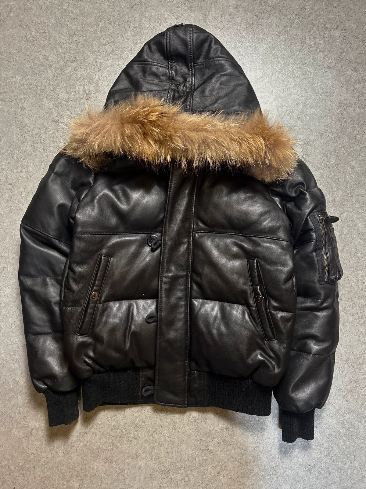 Avirex Avirex LTD Leather Down Jacket Fur Hood – Black Size US M / EU 48-50 / 2 - 1 Thumbnail