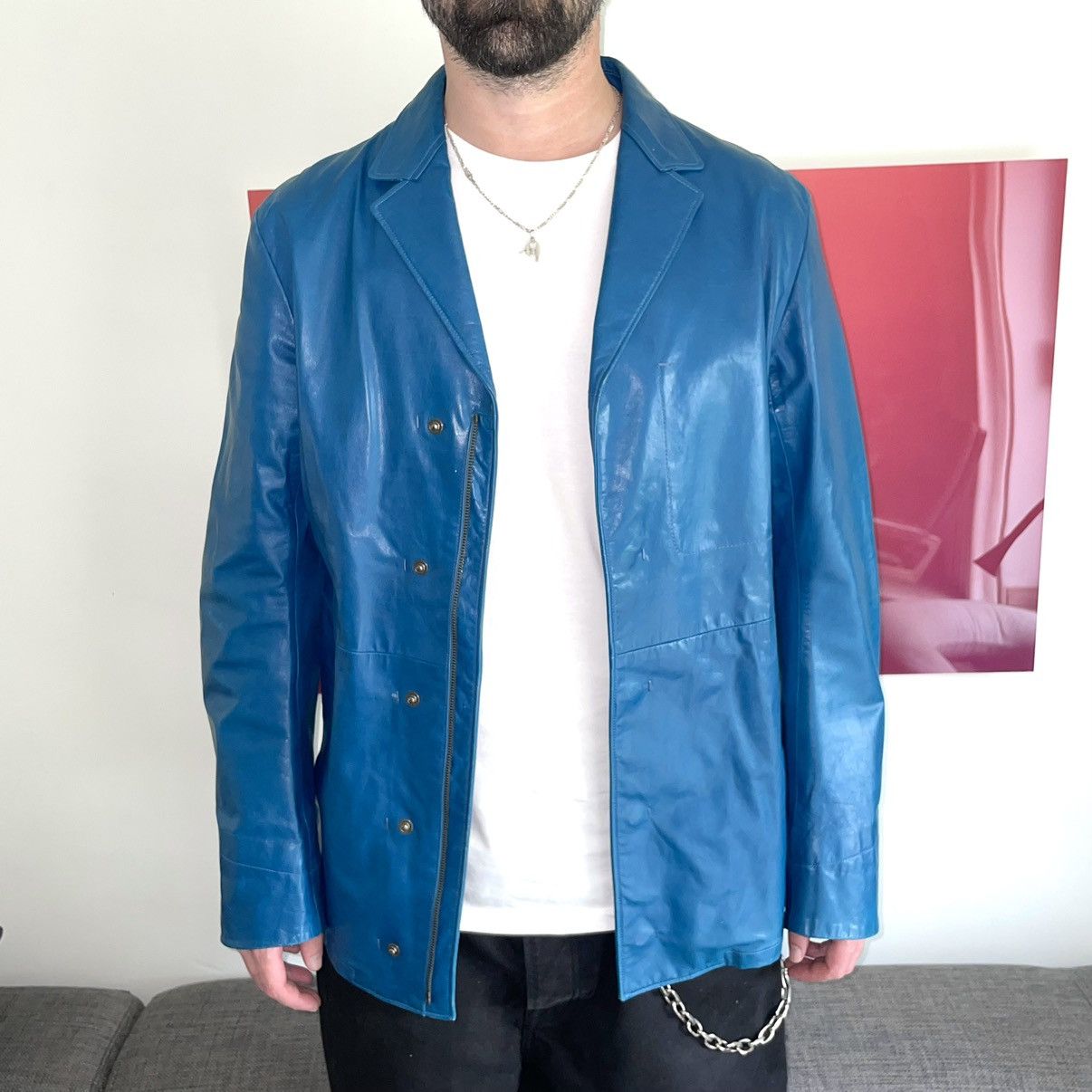 Jil Sander Jil Sander Teal Leather Jacket Size US M / EU 48-50 / 2 - 13 Thumbnail