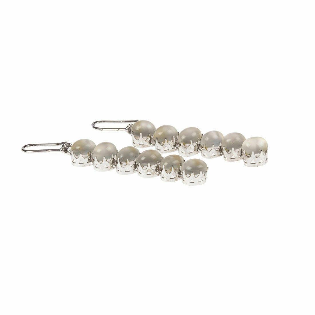 Designer Sterling Silver & Grey Moonstone Cabochon Dangling Earrings Size ONE SIZE - 5 Thumbnail