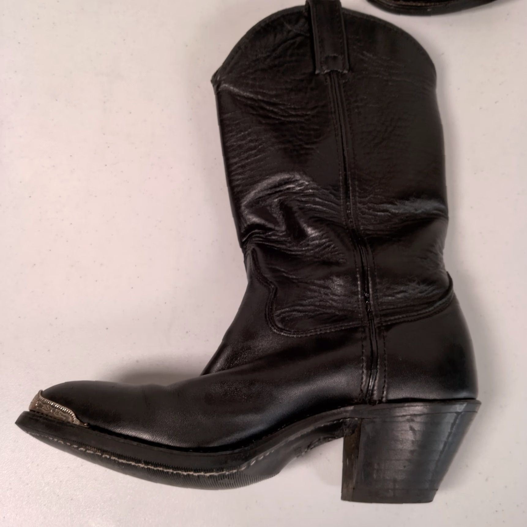 Doublet VINTAGE Double-H Western Cowgirl Boots Women 7M Leather Black Mid-Calf Pointed Toe Casual Fall Winter Size US 7 / IT 37 - 2 Thumbnail