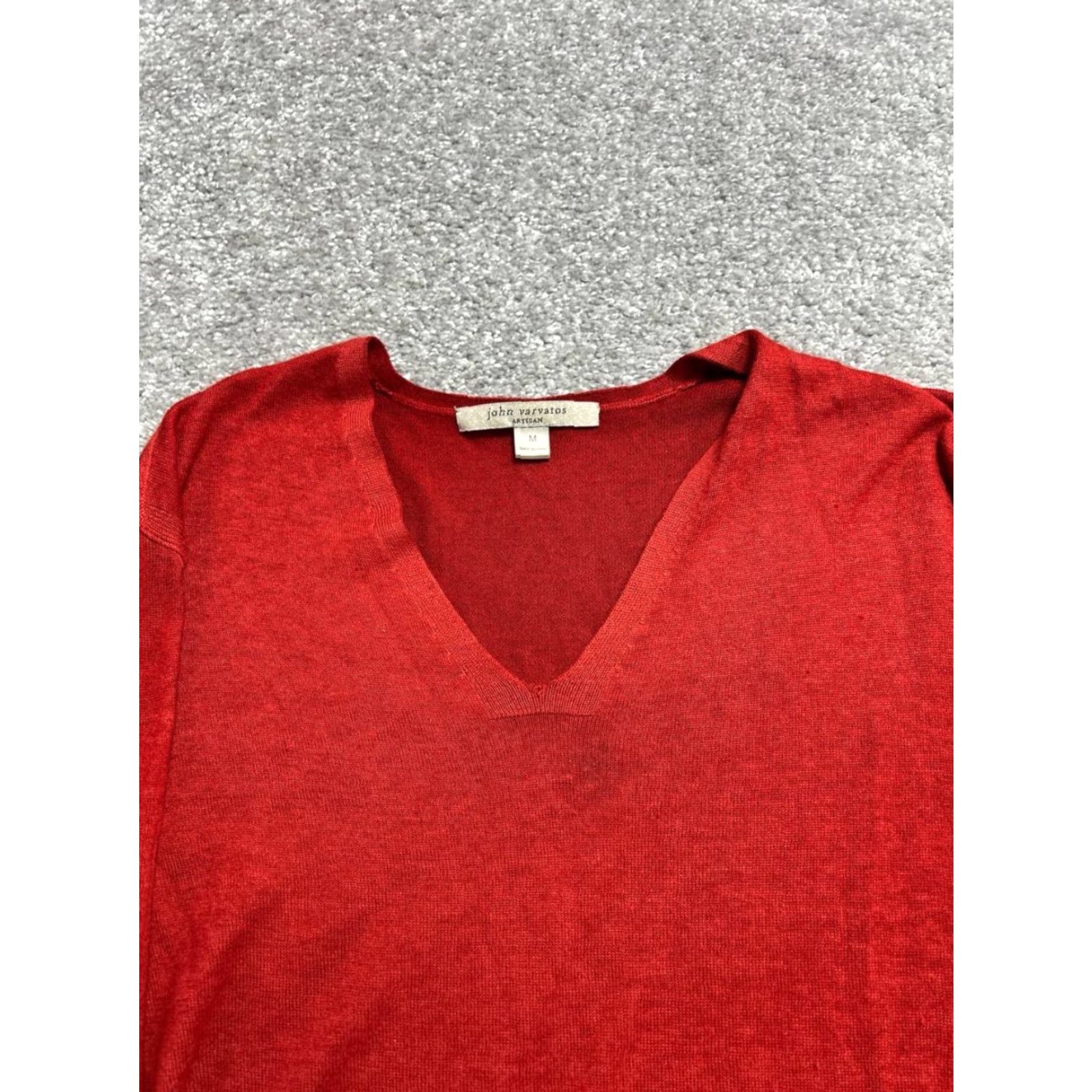 John Varvatos John Varvatos Sweater Mens Medium Red Silk Tight Knit Ribbed V Neck Size US M / EU 48-50 / 2 - 3 Thumbnail