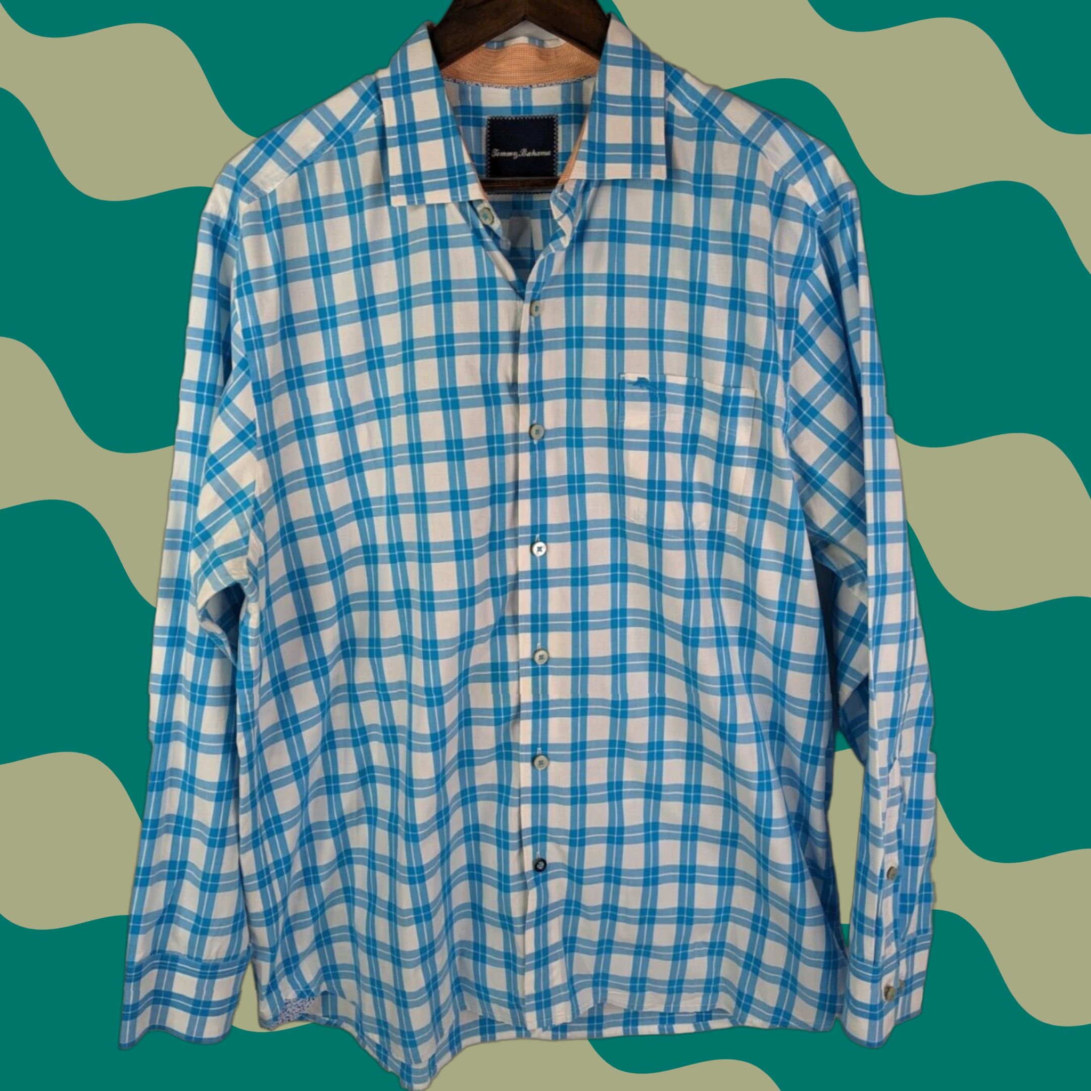 Tommy Bahama Tommy Bahama Blue Checkered Pima Cotton Long Sleeve Button Up Shirt Mens Large Size US L / EU 52-54 / 3 - 1 Thumbnail