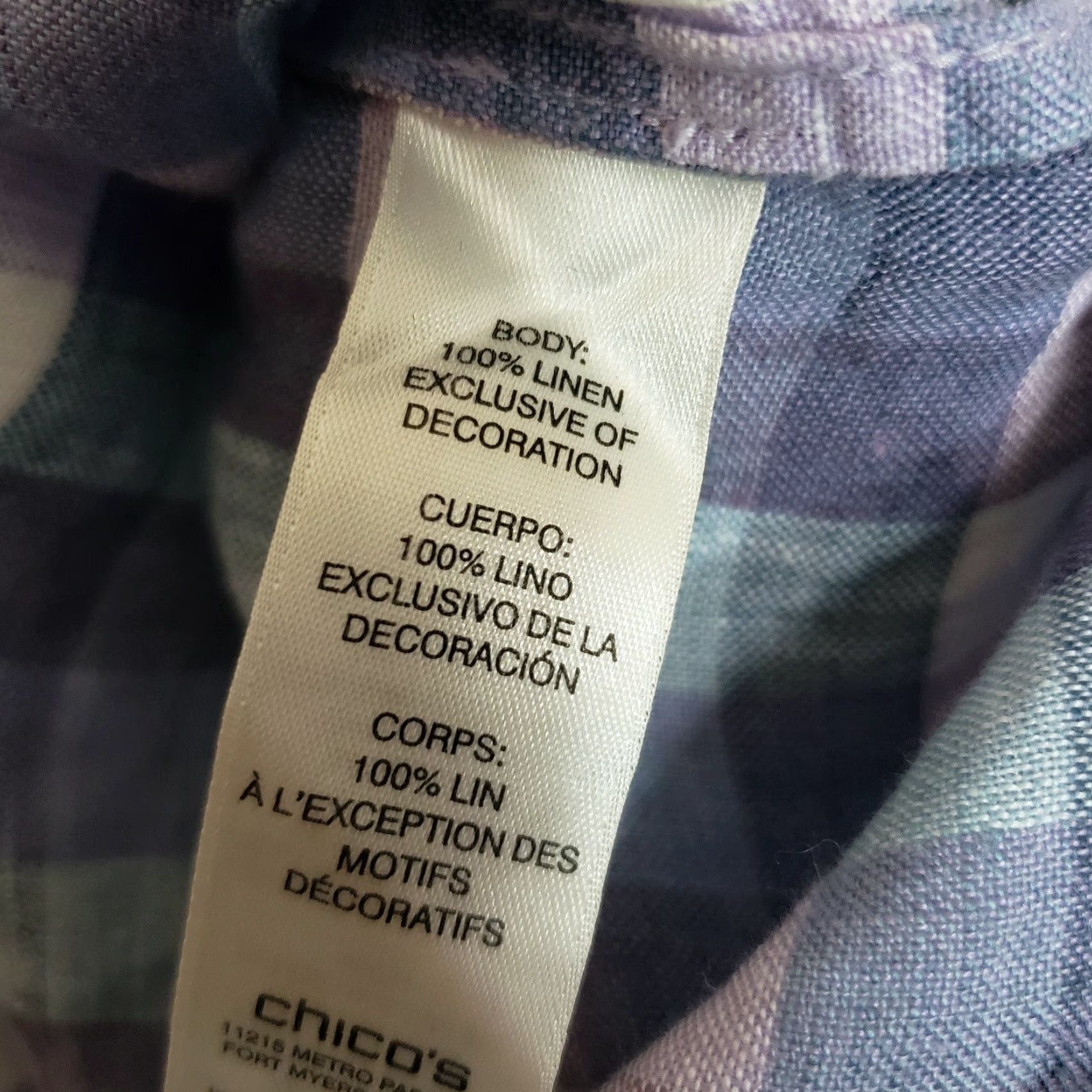 Vintage Chico's Womens Linen Top Sz Medium Purple Blue Checks Crochet Lace Shirt Womens 90s Vintage? Size M / US 6-8 / IT 42-44 - 5 Thumbnail