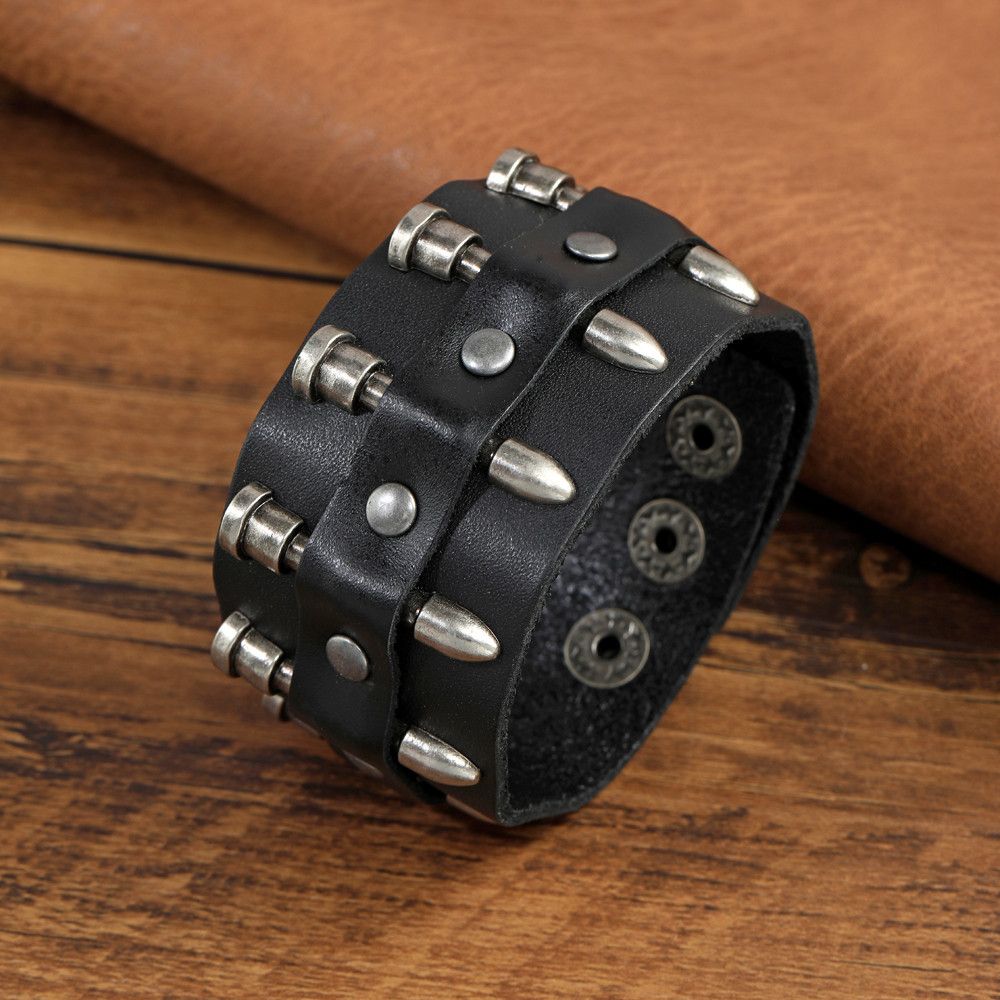 Jewelry × Vintage 23cm Handmade Genuine Cuff Wide Leather Bracelet Size ONE SIZE - 1 Thumbnail
