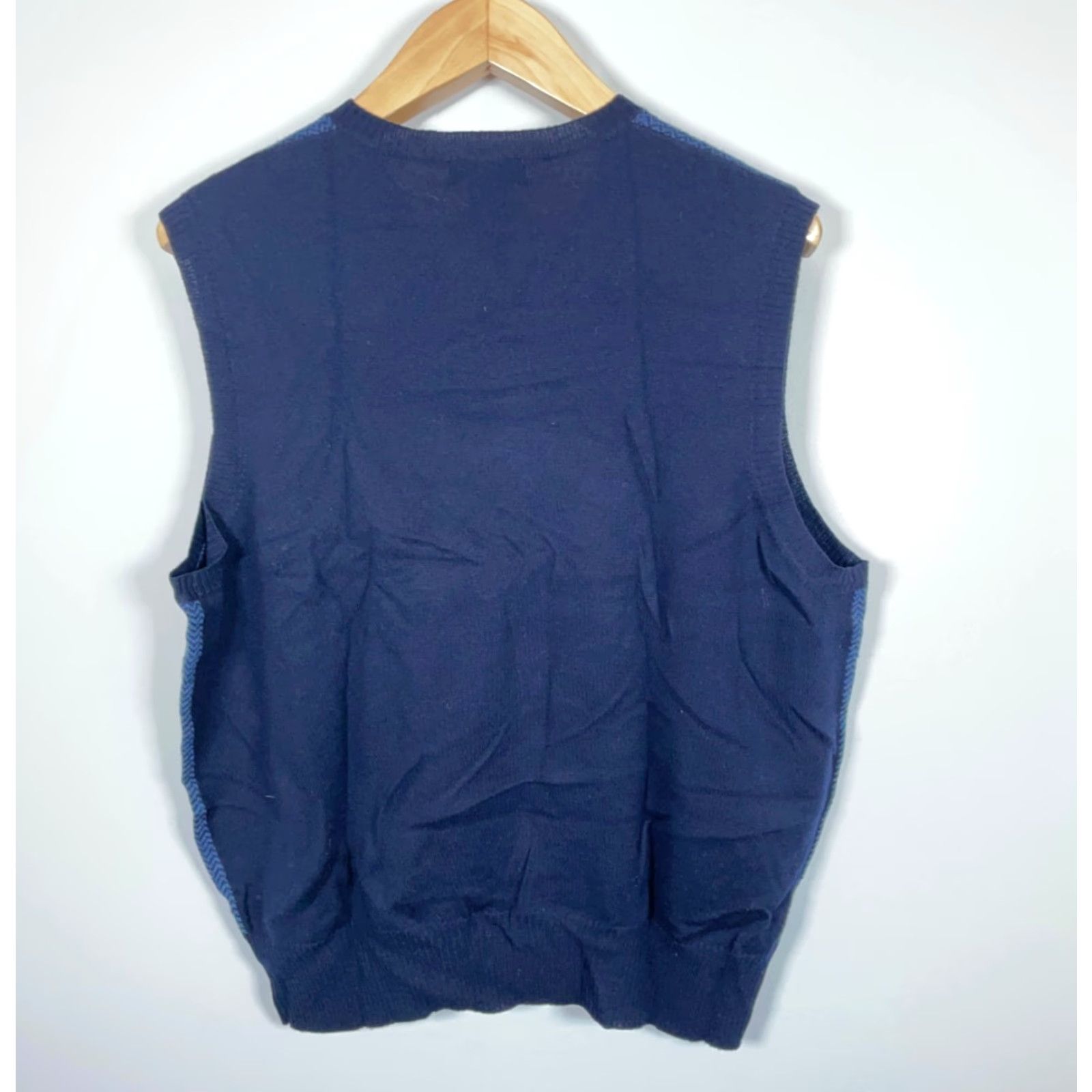 Faconnable Faconnable Vest Mens Large Blue Herringbone V-Neck Merino Wool Lightweight Knit Size US L / EU 52-54 / 3 - 2 Thumbnail
