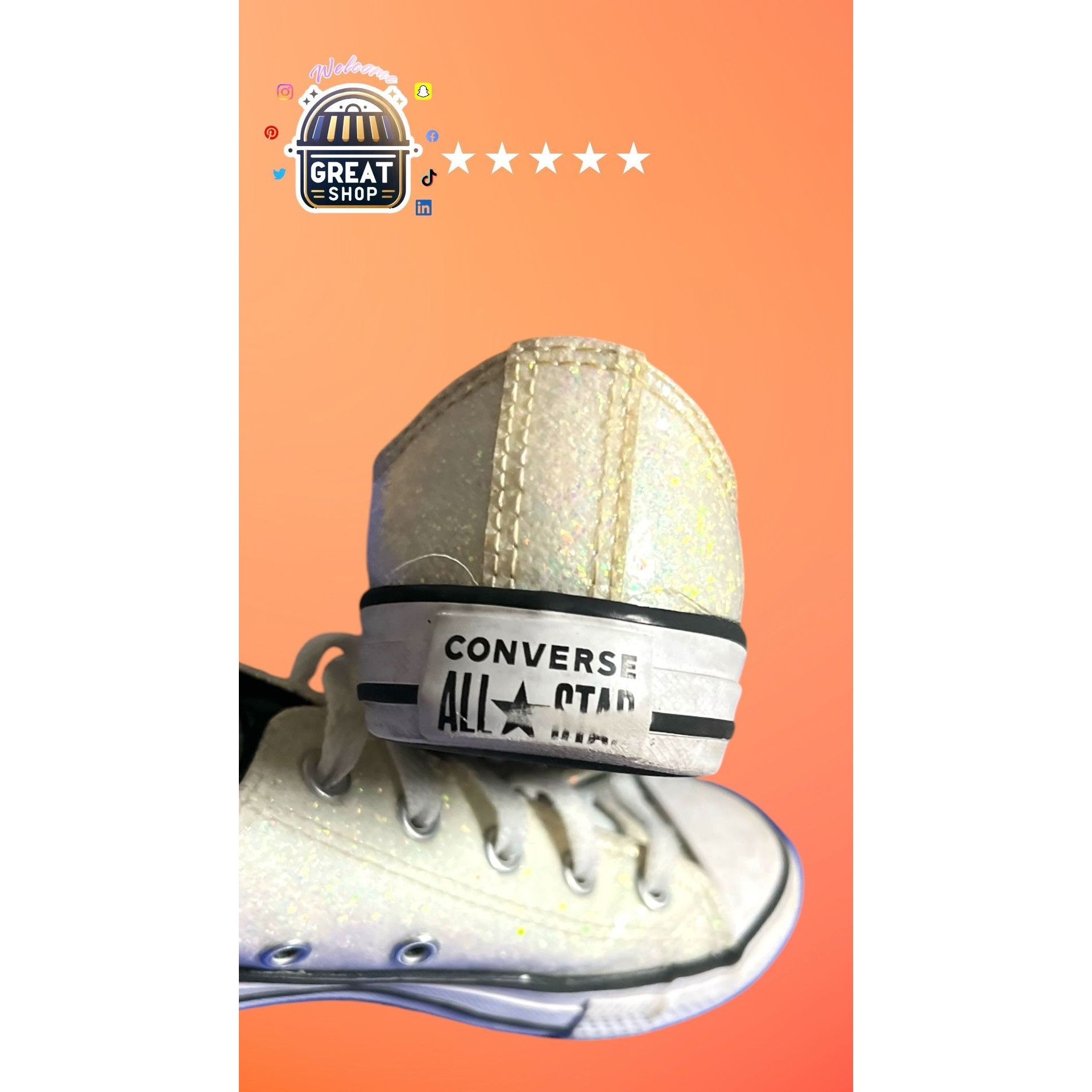 Converse Converse All Star Womens Glitter Low-Top Sneakers Size 7 Whi Size US 7 / IT 37 - 5 Thumbnail
