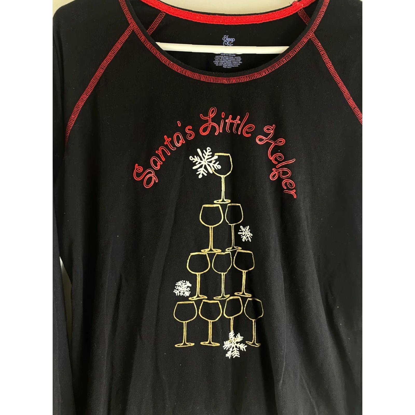 Vintage SLEEP CHIC PJ Shirt Women Large Black Santa Little Helper Wine Glass Nightwear Christmas Costume Gift Size L / US 10 / IT 46 - 3 Thumbnail