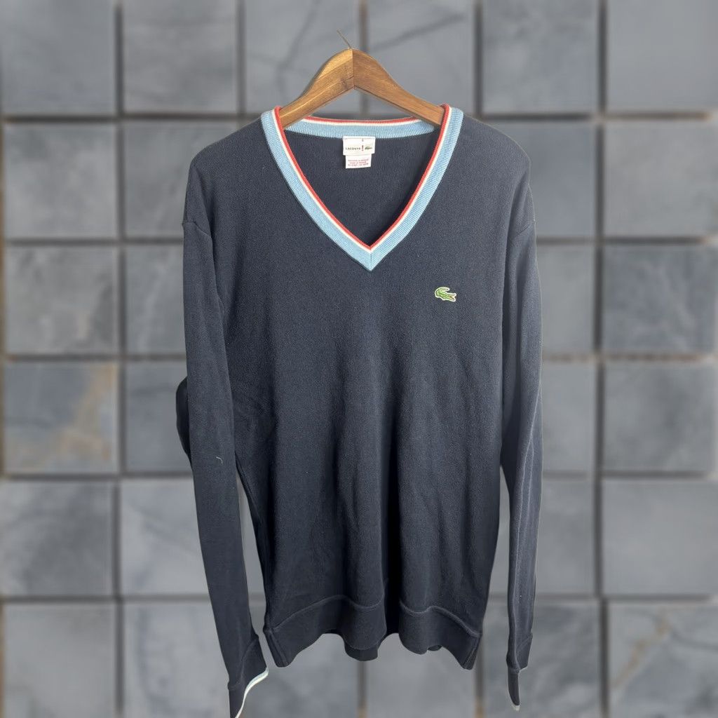 Lacoste Lacoste Sweater Mens XL Blue V-Neck Pullover Knit Contrast Trim Croc Logo France Size US XL / EU 56 / 4 - 1 Thumbnail