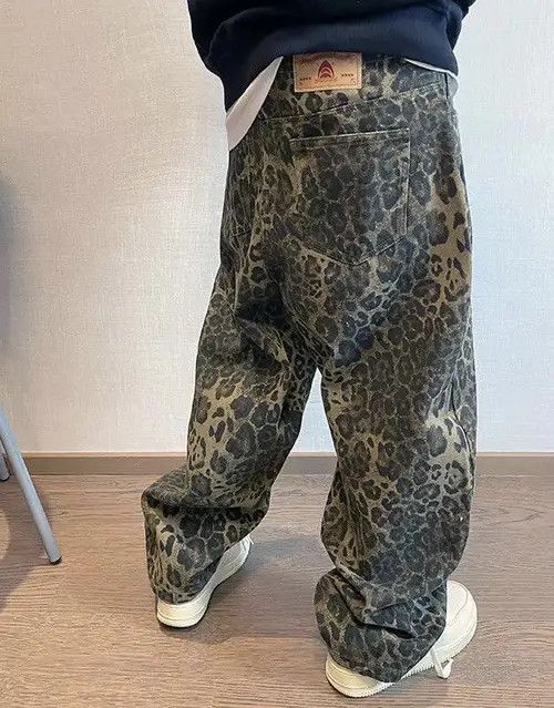 Wide Leg Leopard Print Casual Jeans